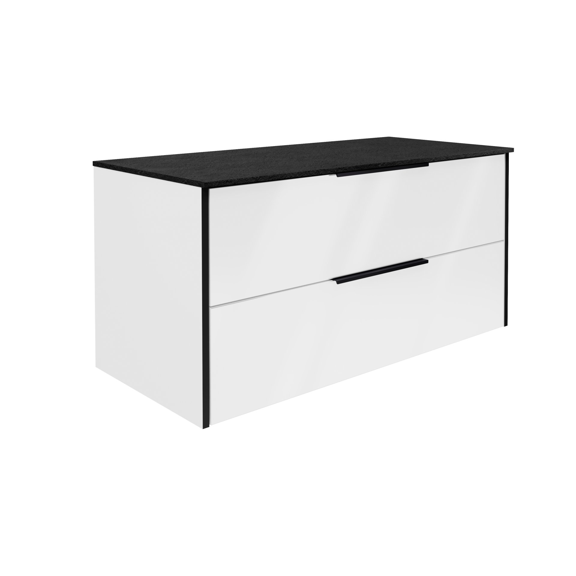 FACKELMANN FLAIR Waschbeckenunterschrank 101 cm breit, Weiß/Anthrazit, Waschtischplatte Schwarz Schieferstruktur