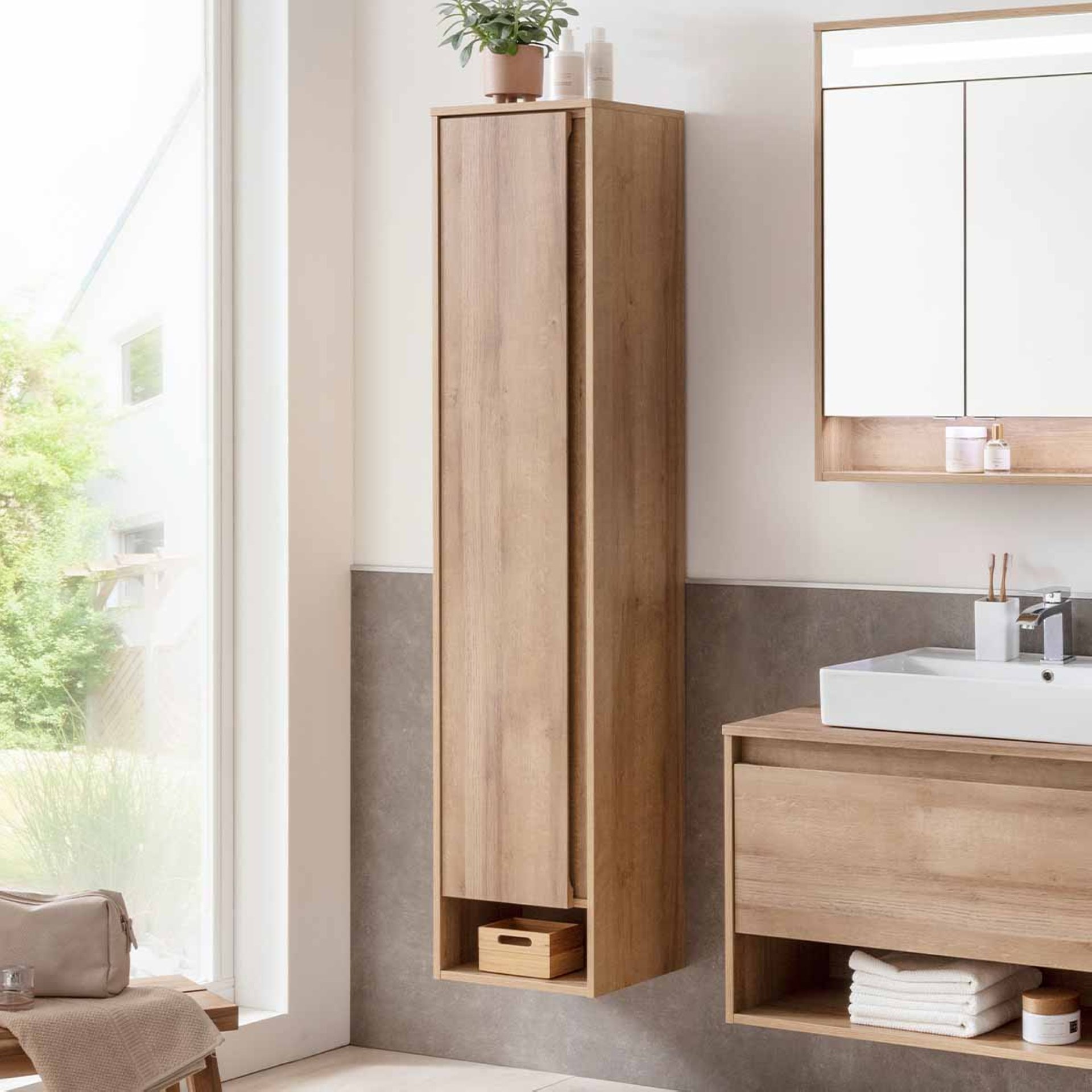 Fackelmann NATURA Hochschrank links, 38 cm breit, Braun hell