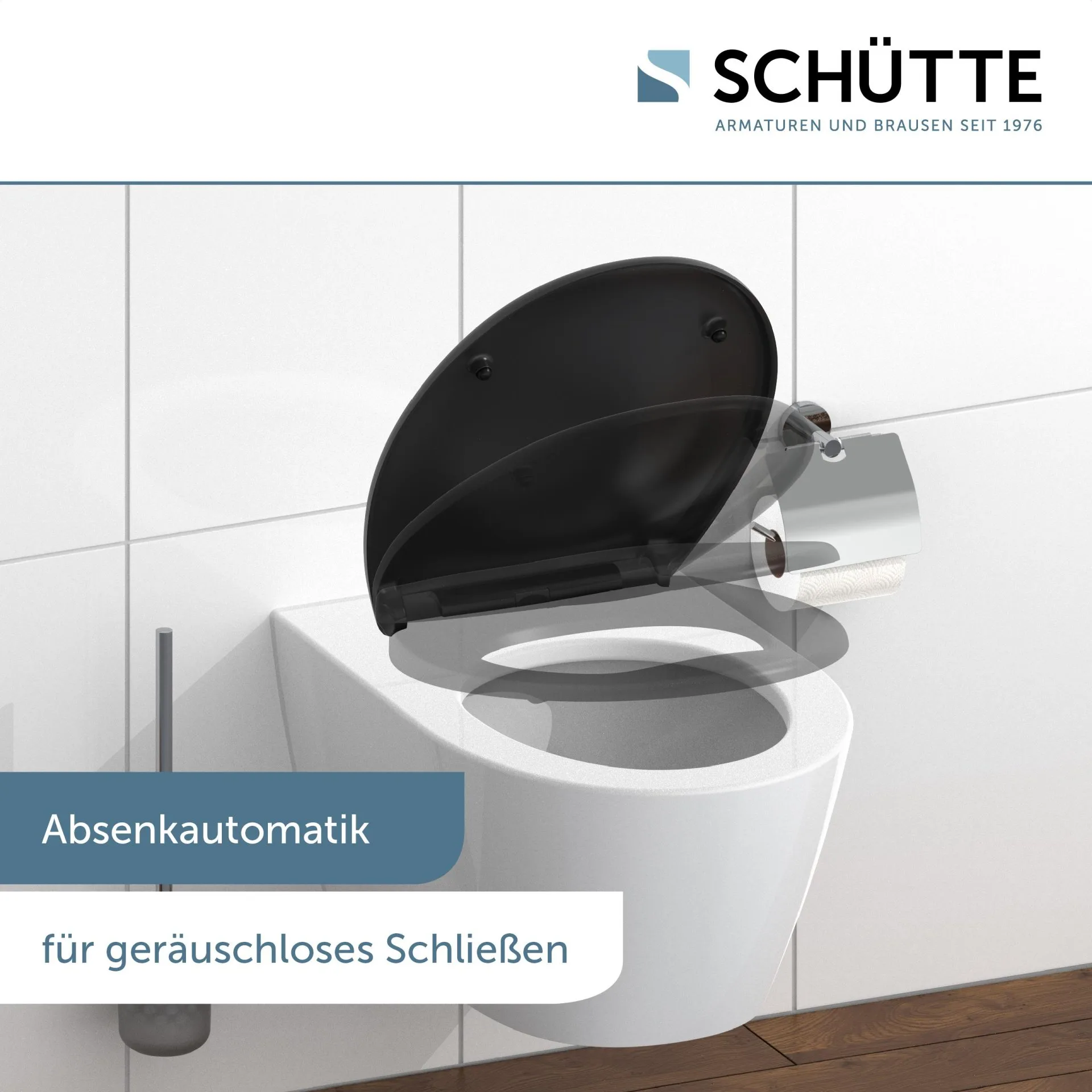 SCHÜTTE SCHWARZ WC-Sitz, Kunststoff, mit Absenkautomatik und Schnellverschluss