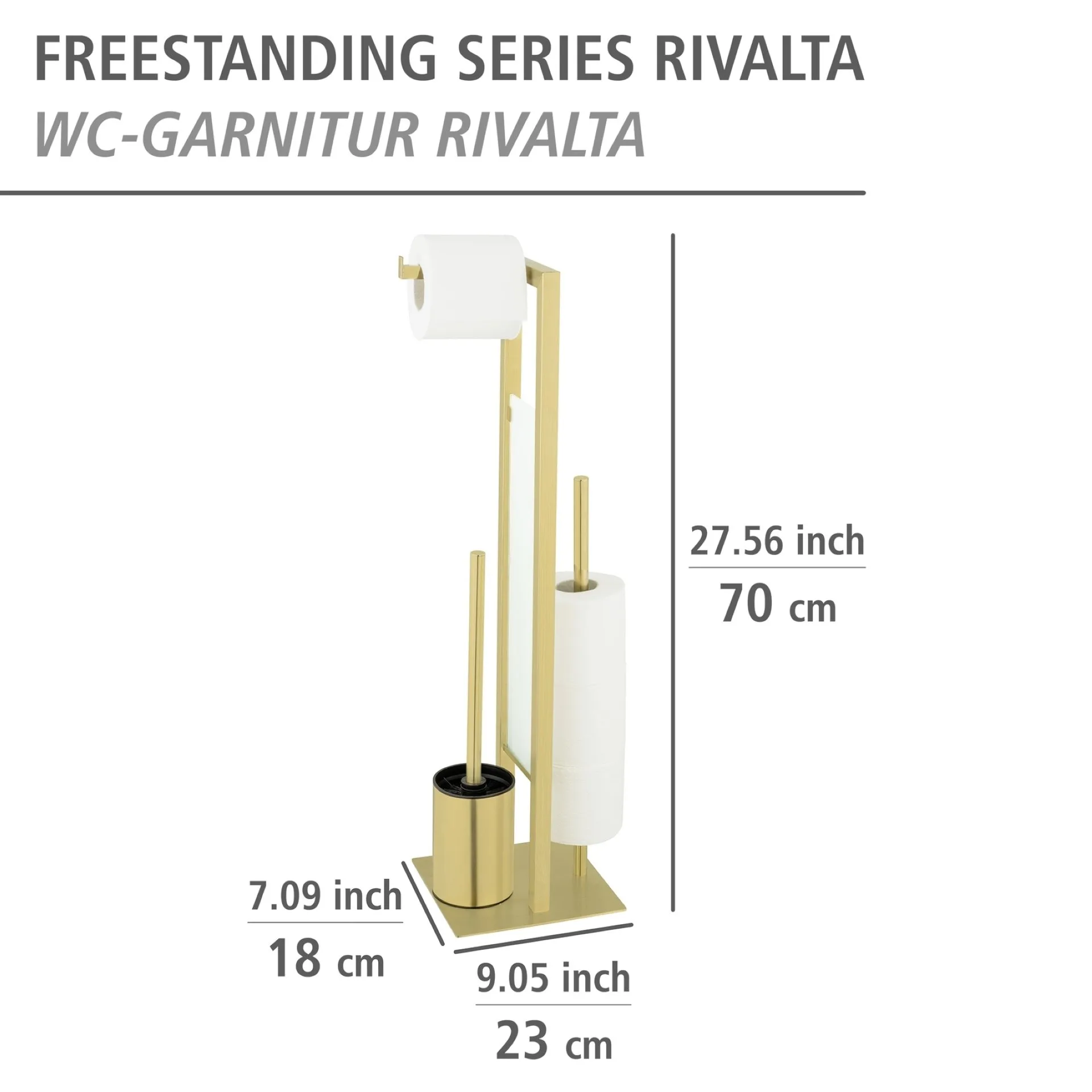WENKO RIVALTA WC-Garnitur, Gold, mit Toilettenpapierhalter und Bevorrater, stehend