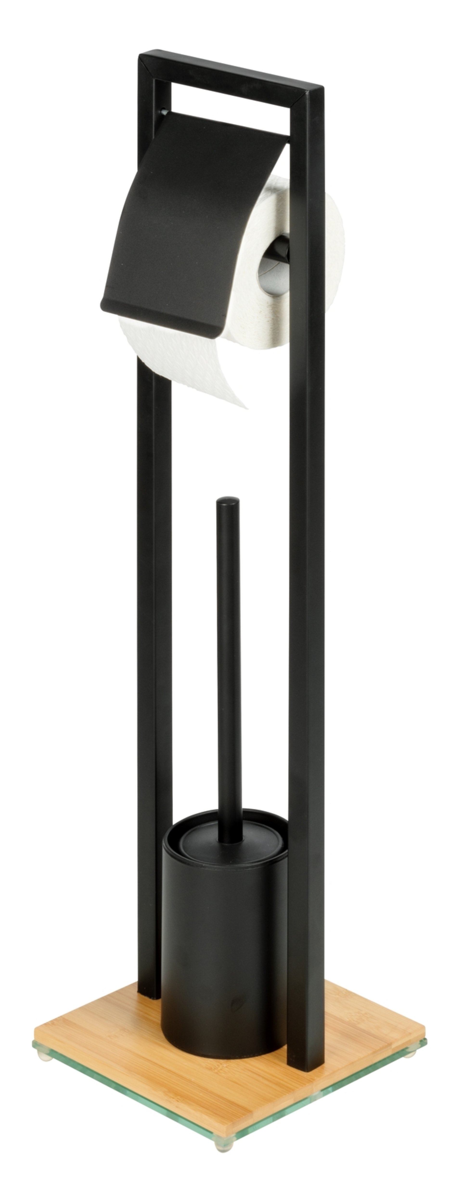 WENKO BAMBUSA WC-Garnitur, Braun/Schwarz, mit Toilettenpapierhalter, aus Bambus, stehend