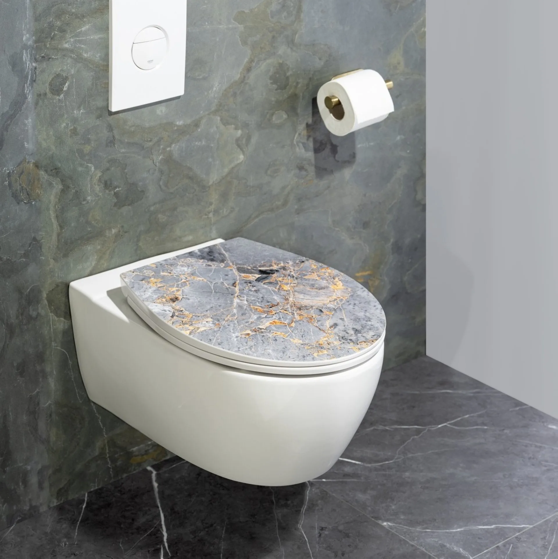 WENKO MARBLE WC-Ssitz, Grau, mit Absenkautomatik