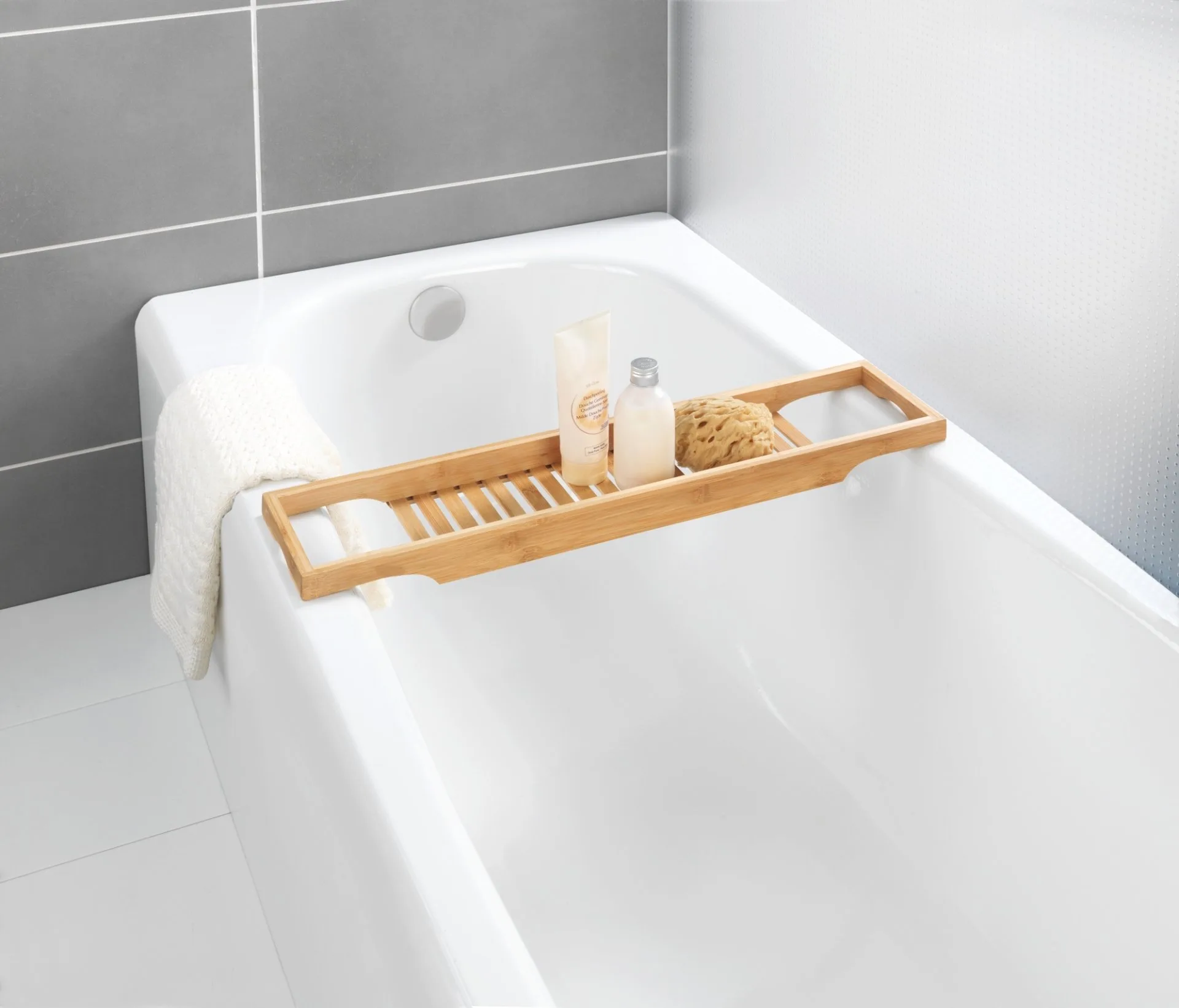 WENKO BAMBUSA Badewannenablage, Braun, aus Bambus