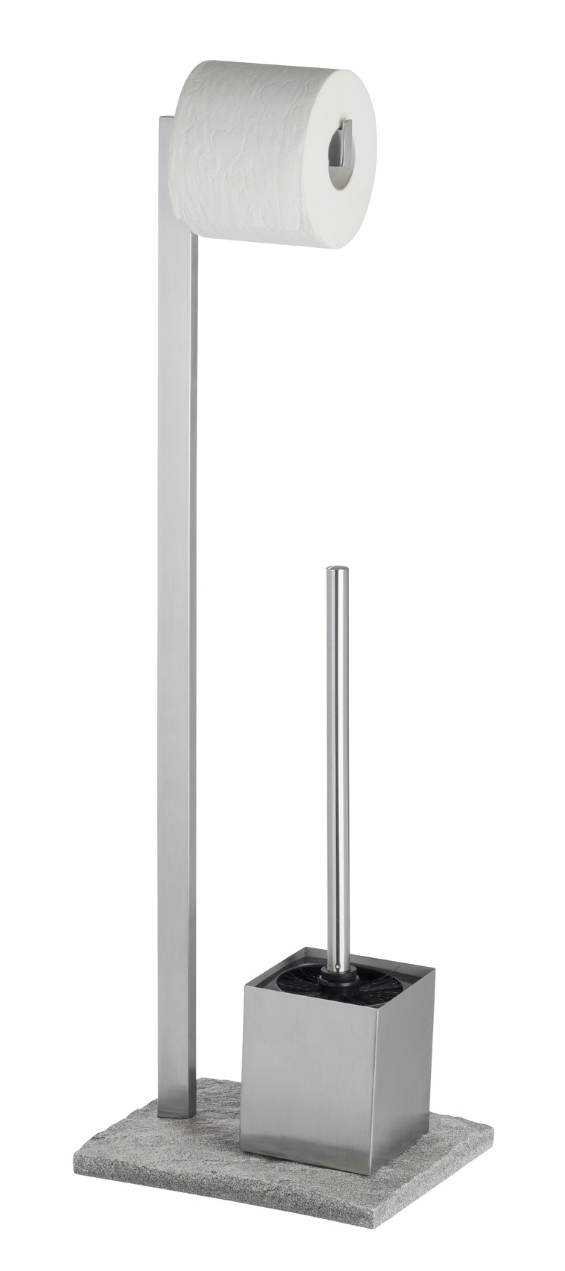 WENKO GRANIT Toilettenpapierhalter, Grau, stehend, mit WC-Garnitur, Edelstahl rostfrei