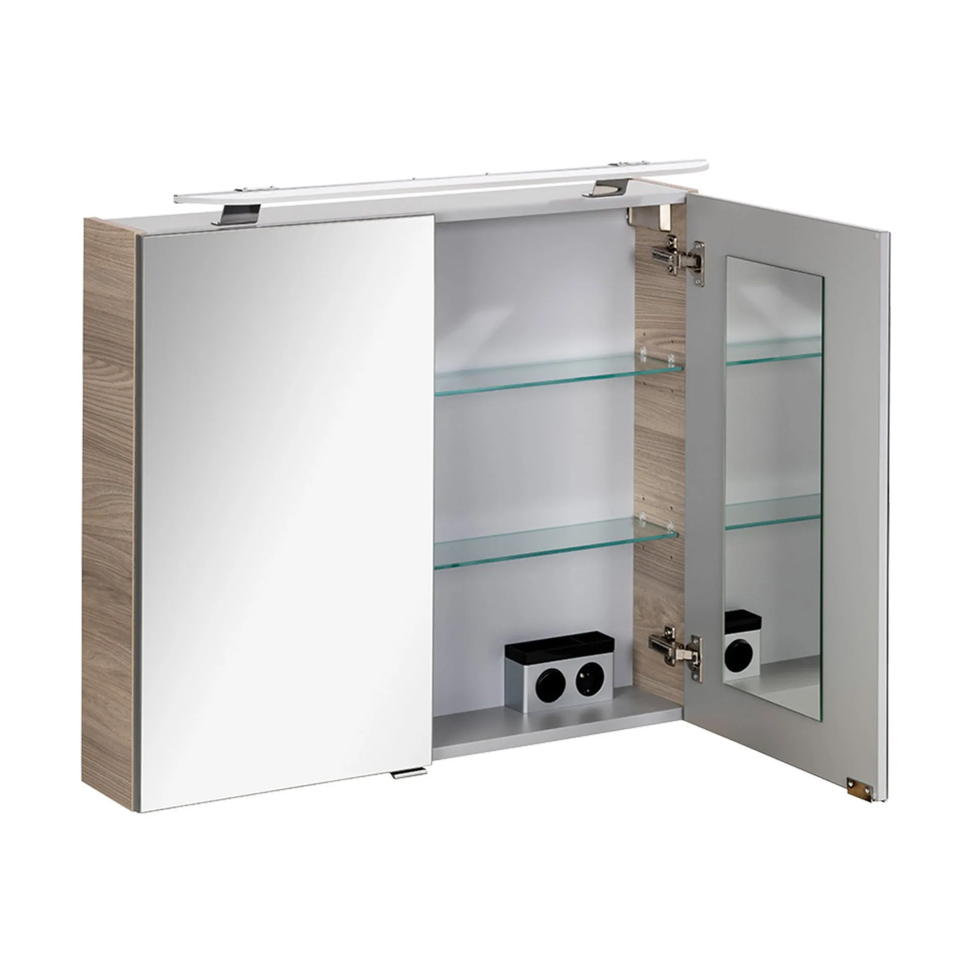FACKELMANN LUXOR LED Spiegelschrank 80 cm breit, Braun hell + Aufsatzleuchte