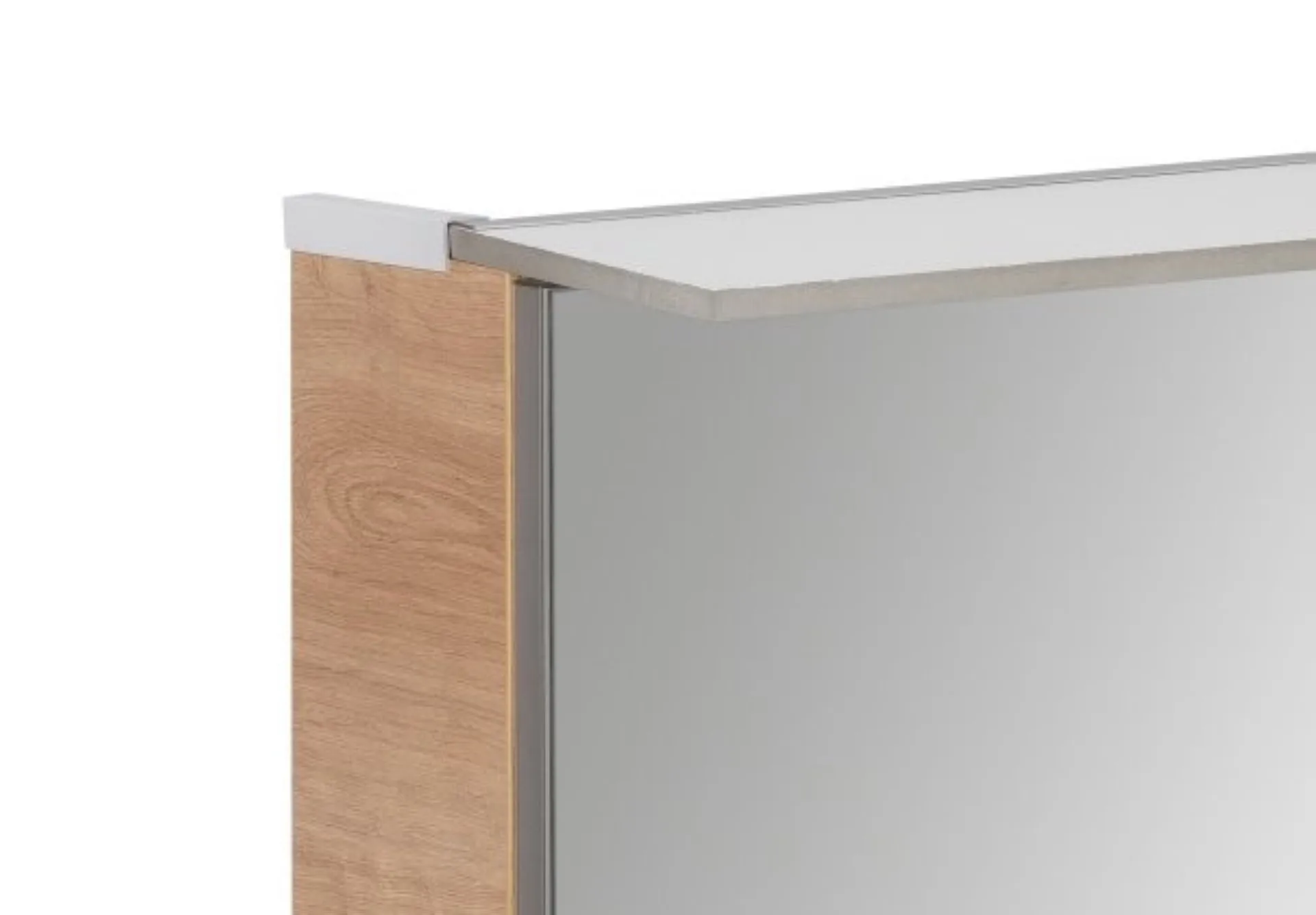 FACKELMANN B.PERFEKT Badmöbel Set 4-teilig 62 cm breit, Braun hell, Waschbecken Keramik Weiß + LED Spiegelschrank + Midischrank
