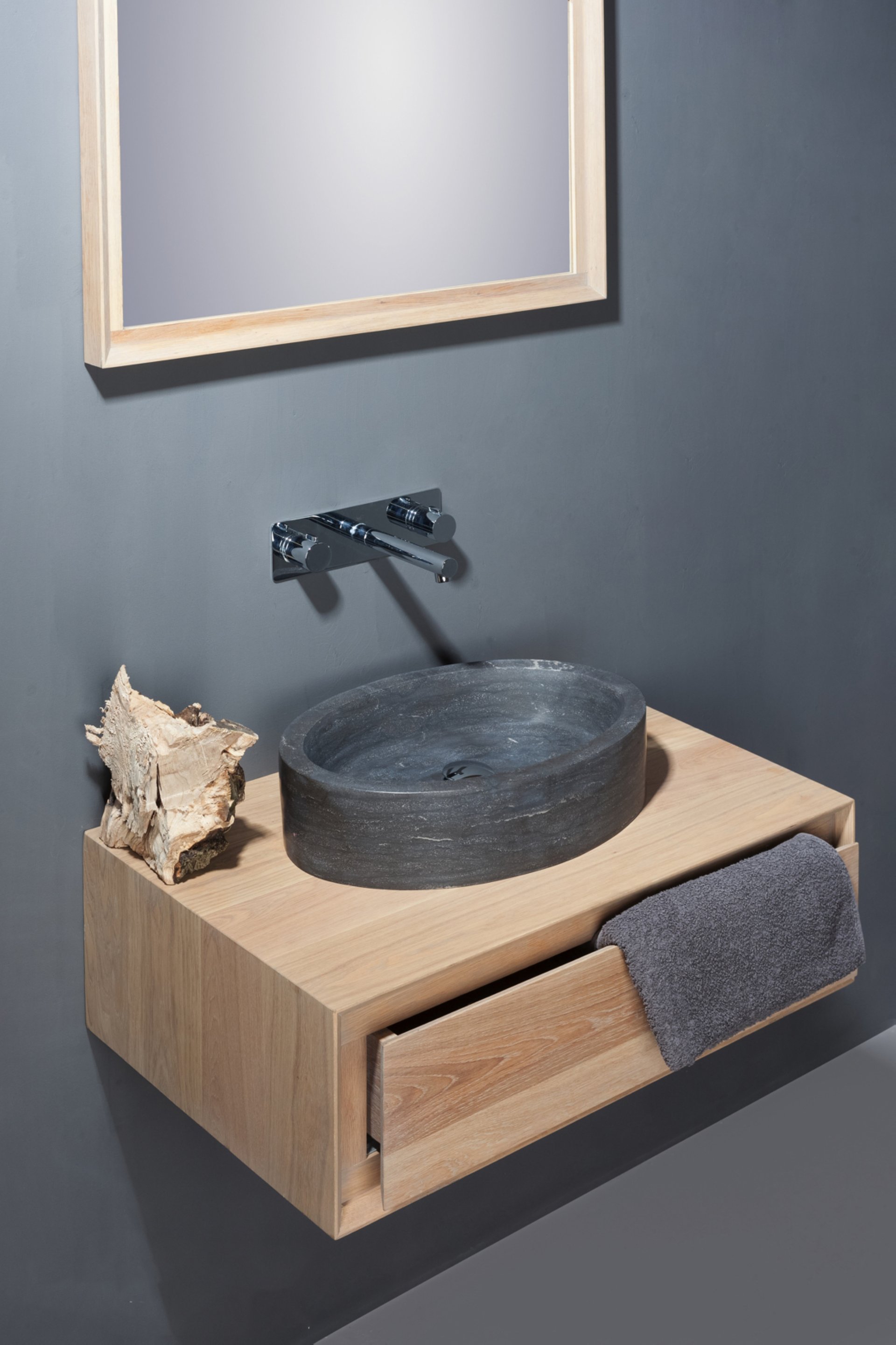 Waschbecken Naturstein FIRENZE (50 cm) Bluestone, ohne Hahnloch, 100017