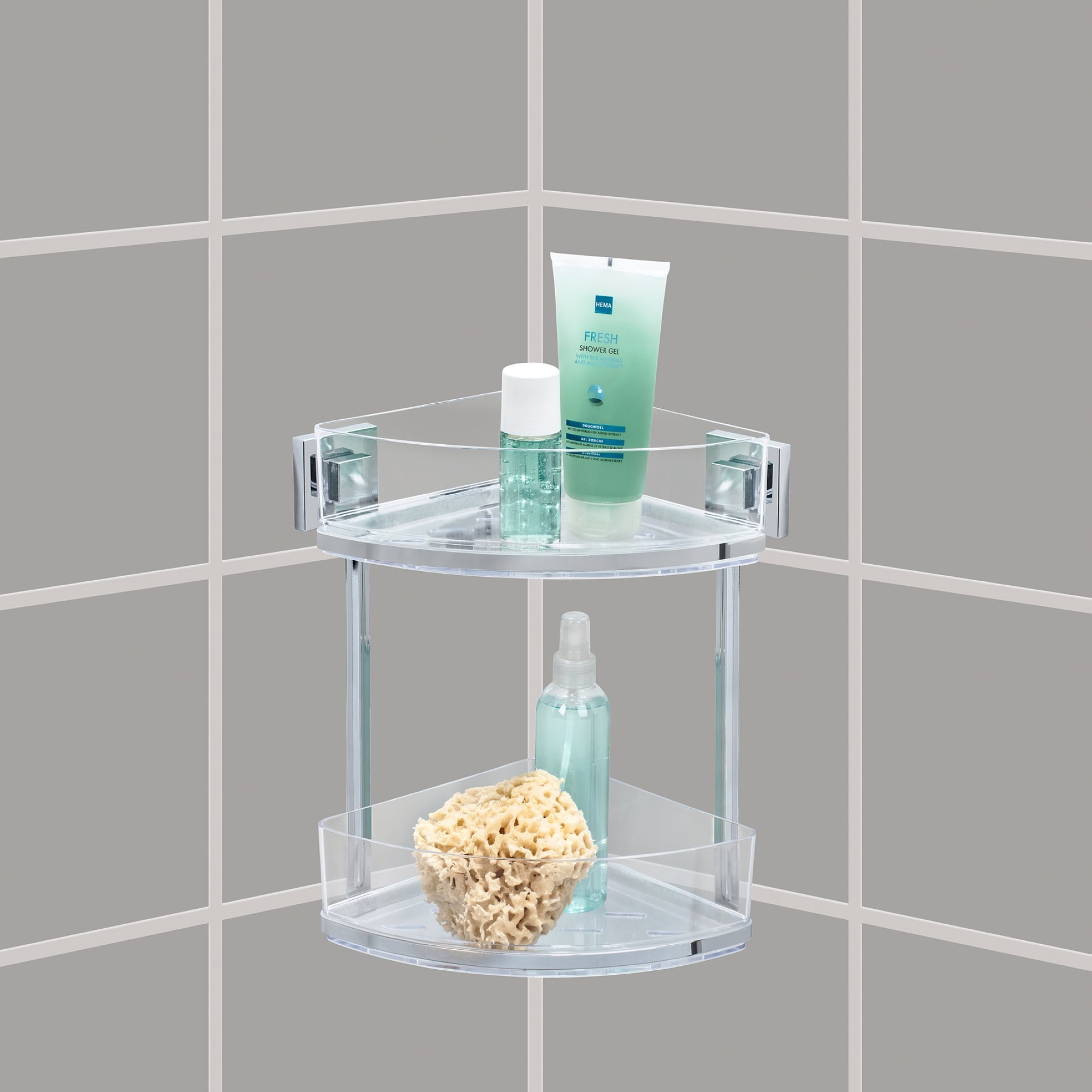 WENKO QUADRO Dusch Eckablage, 2 Etagen Quadro, Edelstahl, Befestigen ohne bohren, Vacuum-Loc®