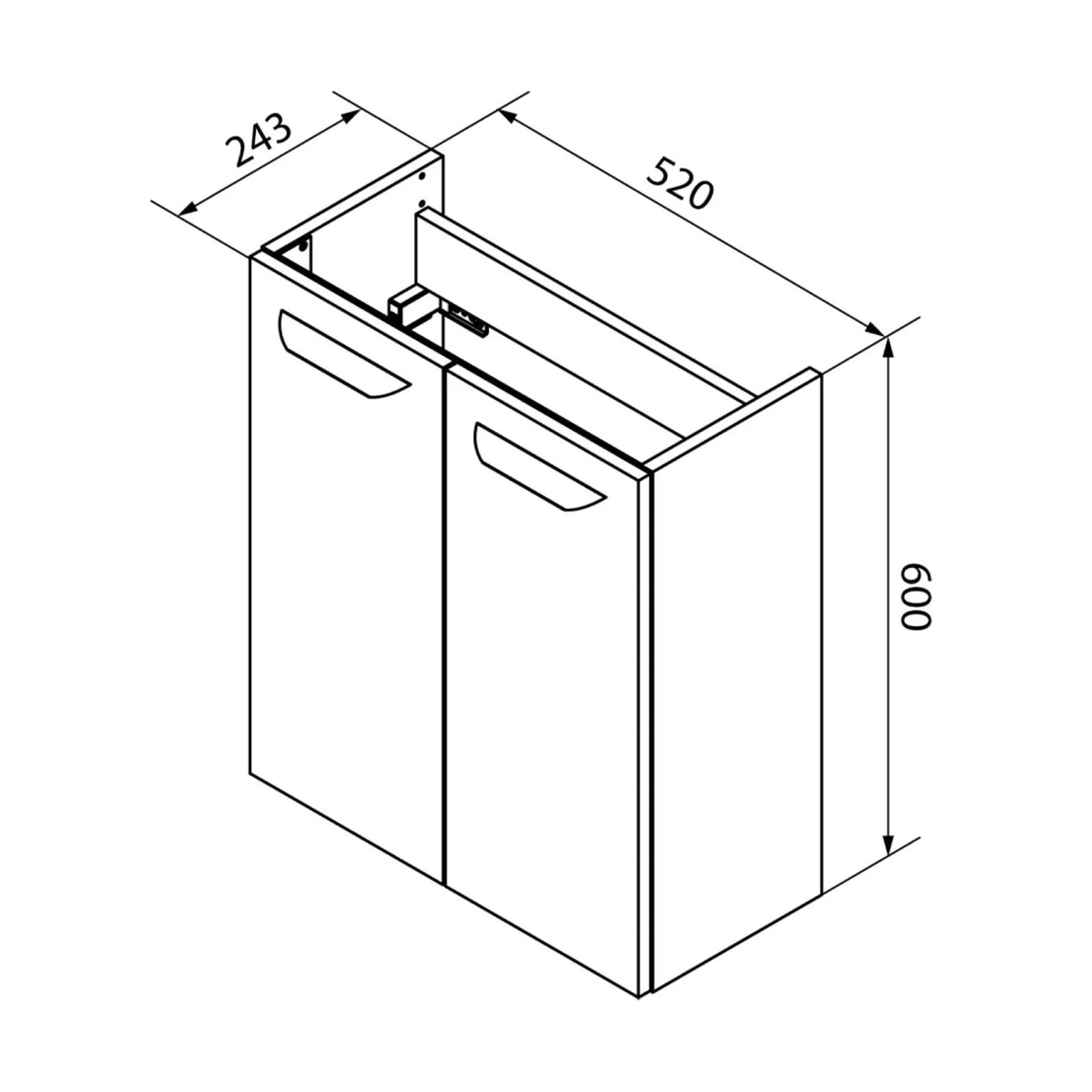 FACKELMANN SBC LUXOR Waschbeckenunterschrank Gäste WC 55 cm breit, Weiß/Braun hell, 2 Türen