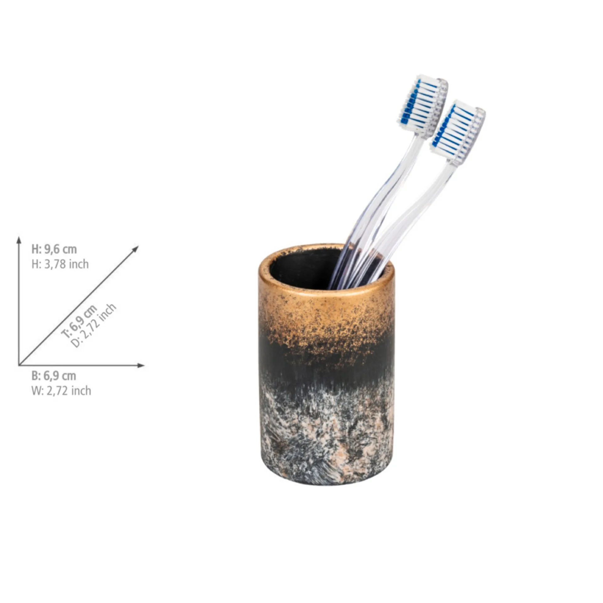 WENKO LACONA Accessoire Set, Gold/Grau, Zahnputzbecher, Seifenspender, WC-Garnitur, Zement