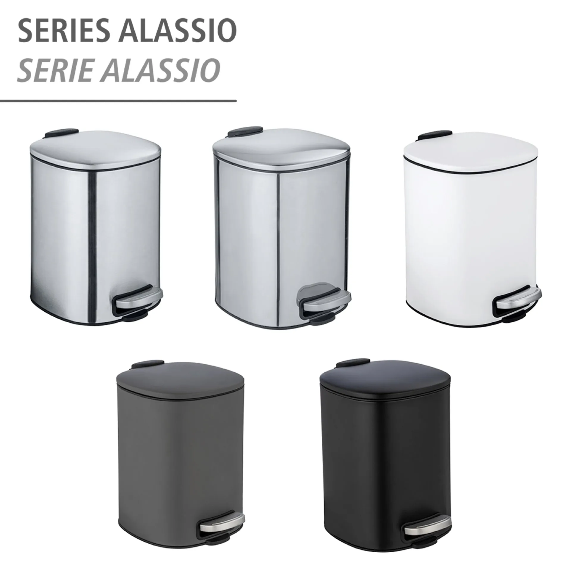 WENKO ALASSIO Kosmetikeimer 5 Liter, Grau, Edelstahl, mit Absenkautomatik
