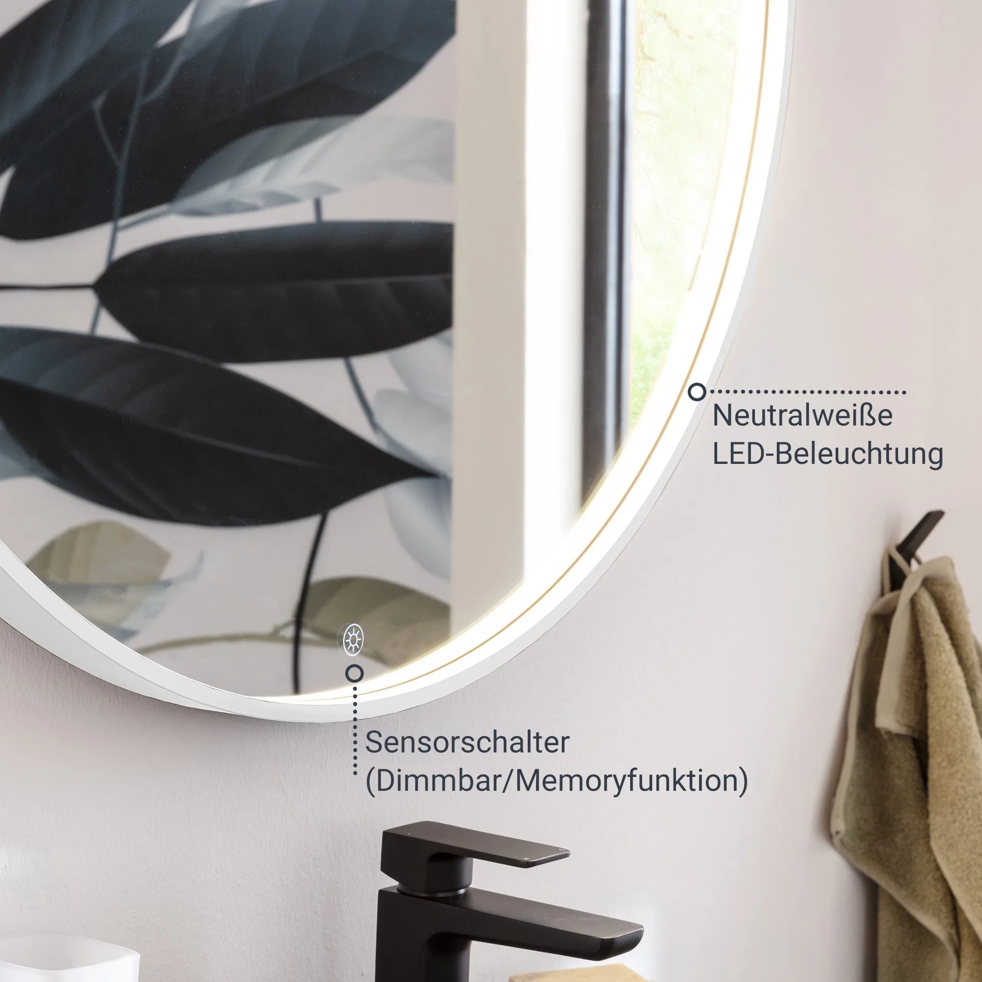 BADEDU VAAL LED Spiegel Ø 70 cm, rund, Weiß, Sensor