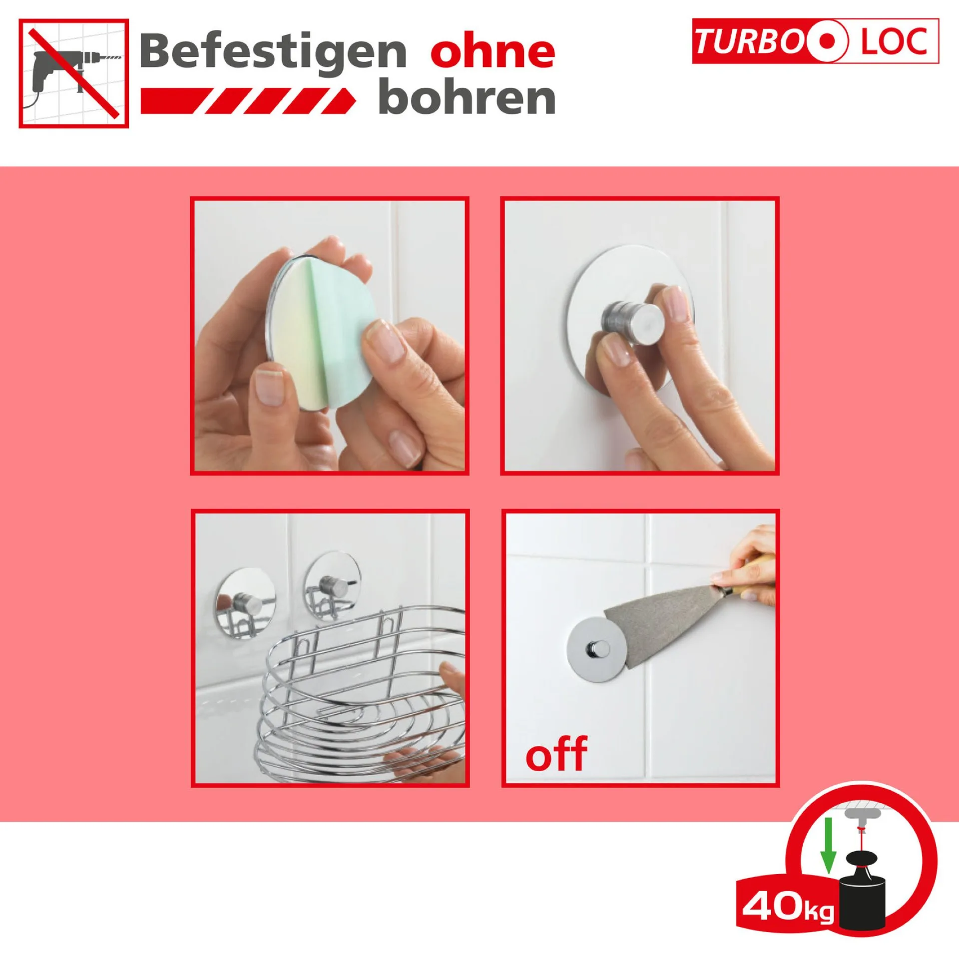 WENKO QUADRO Duschablage, Edelstahl rostfrei, Befestigen ohne bohren, Turbo-Loc®