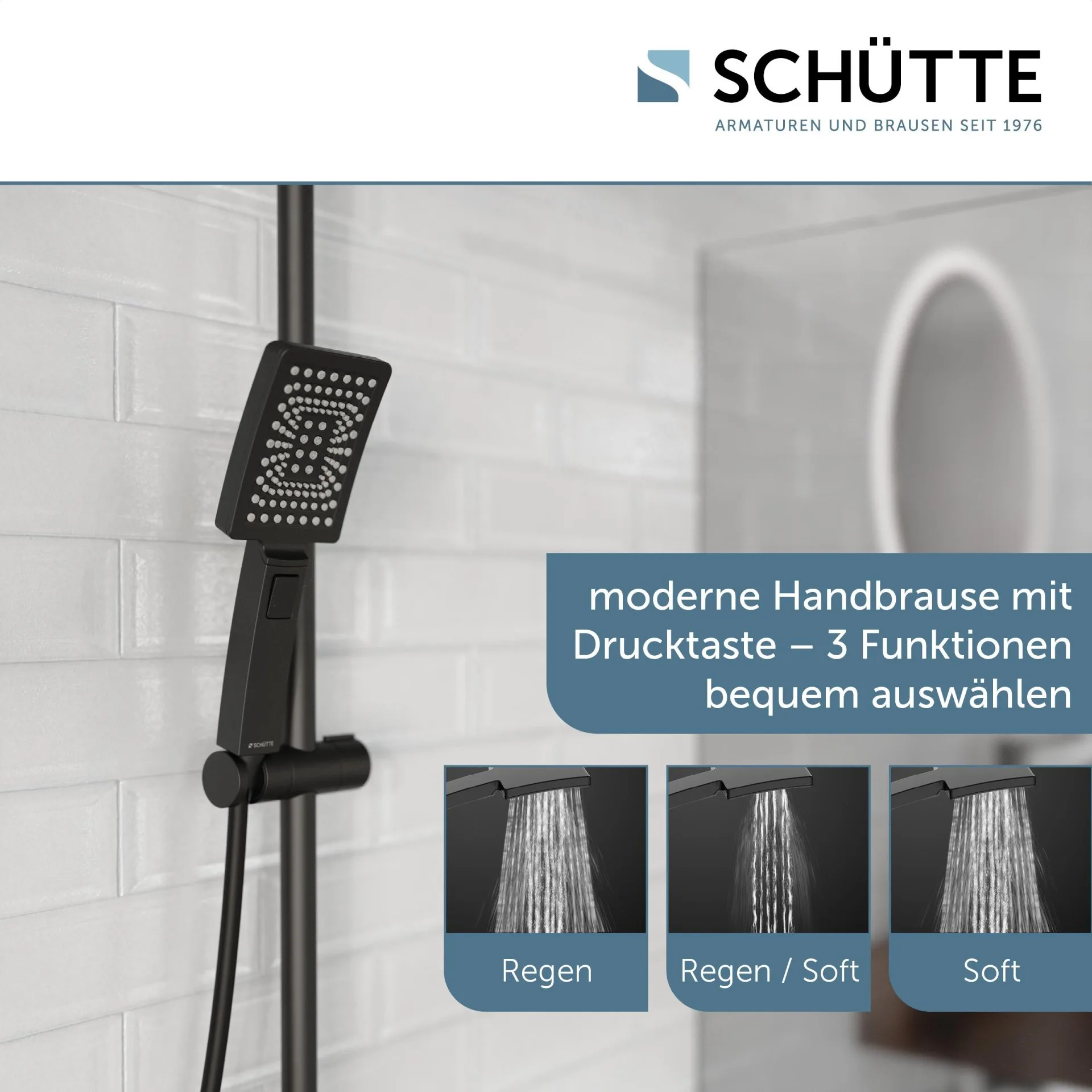 SCHÜTTE TRENTO Überkopf-Brauseset, Schwarz matt, mit Duschthermostat