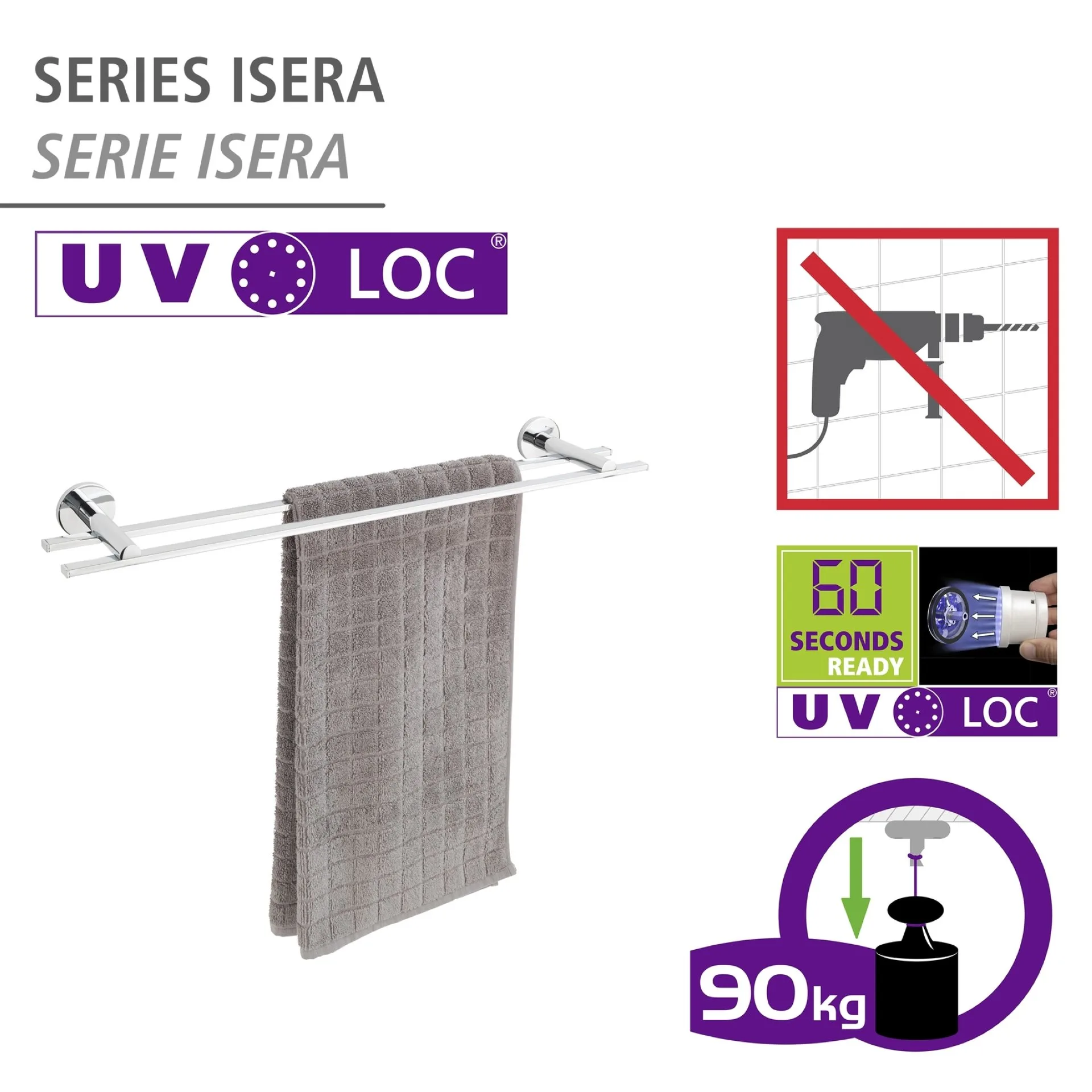 WENKO ISERA Duo Handtuchhalter 60 cm breit, Chrom, UV-Loc