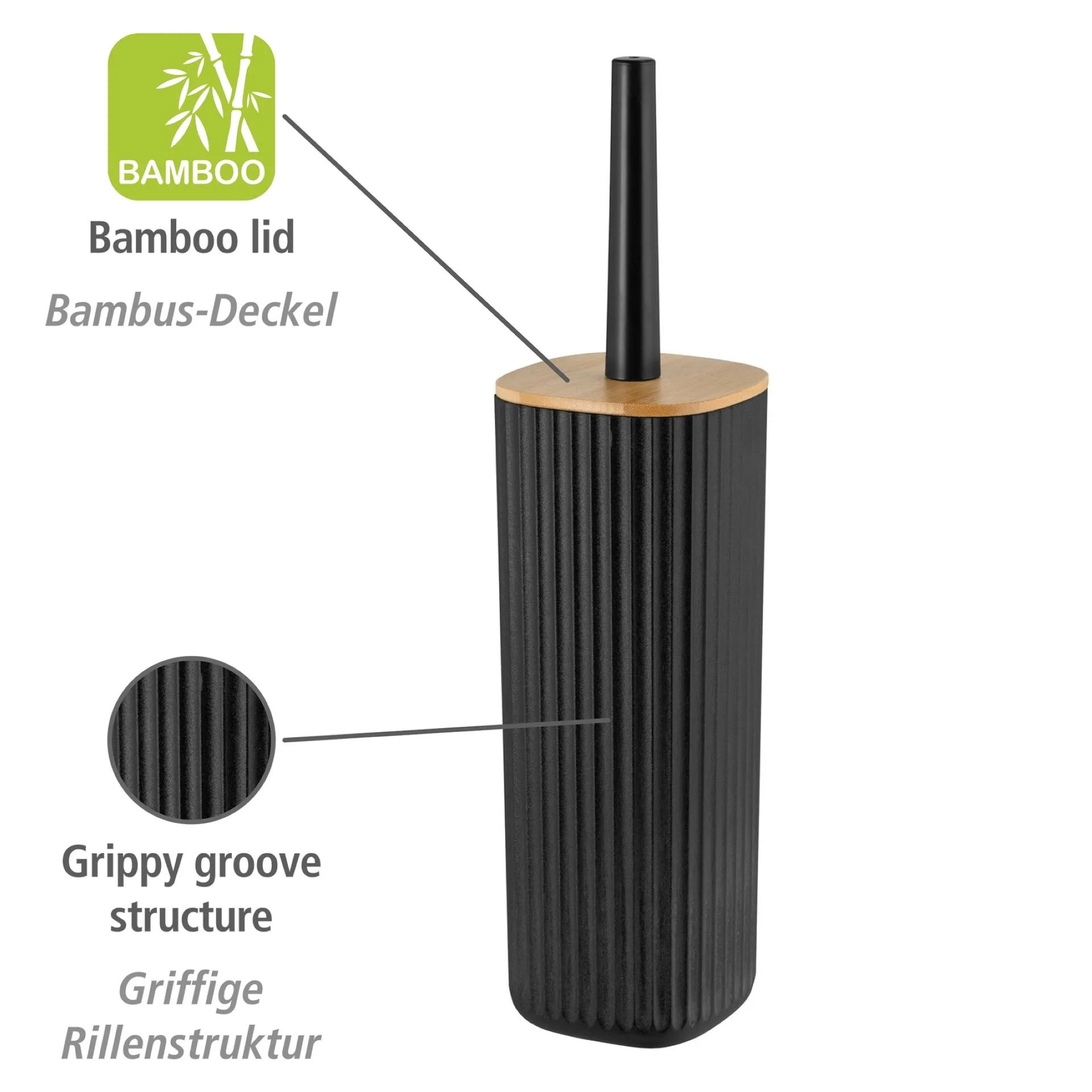 WENKO ROTELLO WC-Garnitur, Schwarz/Braun, mit Bambusdeckel