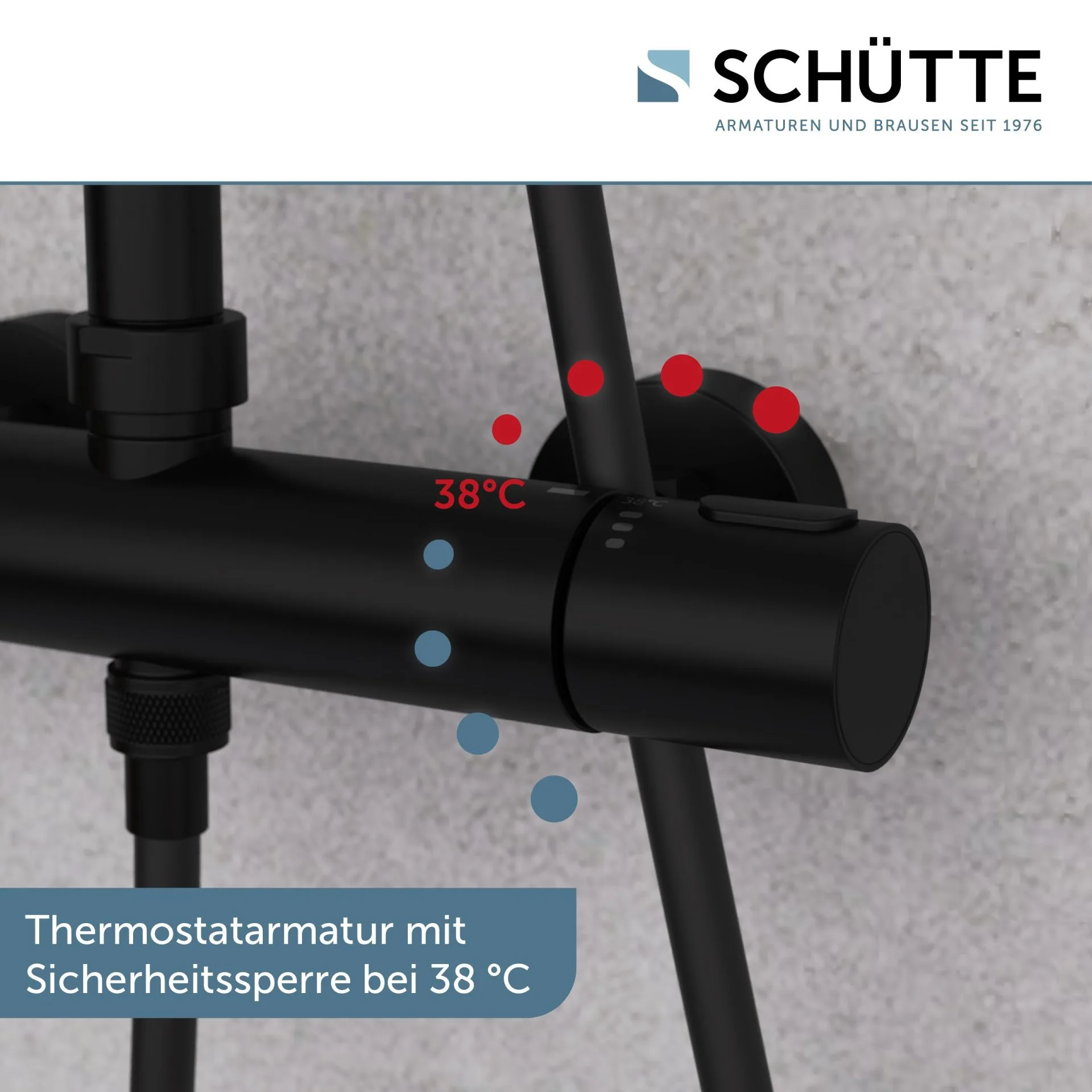 SCHÜTTE AQUADUCT Überkopf-Brauseset, Schwarz matt, mit Duschthermostat