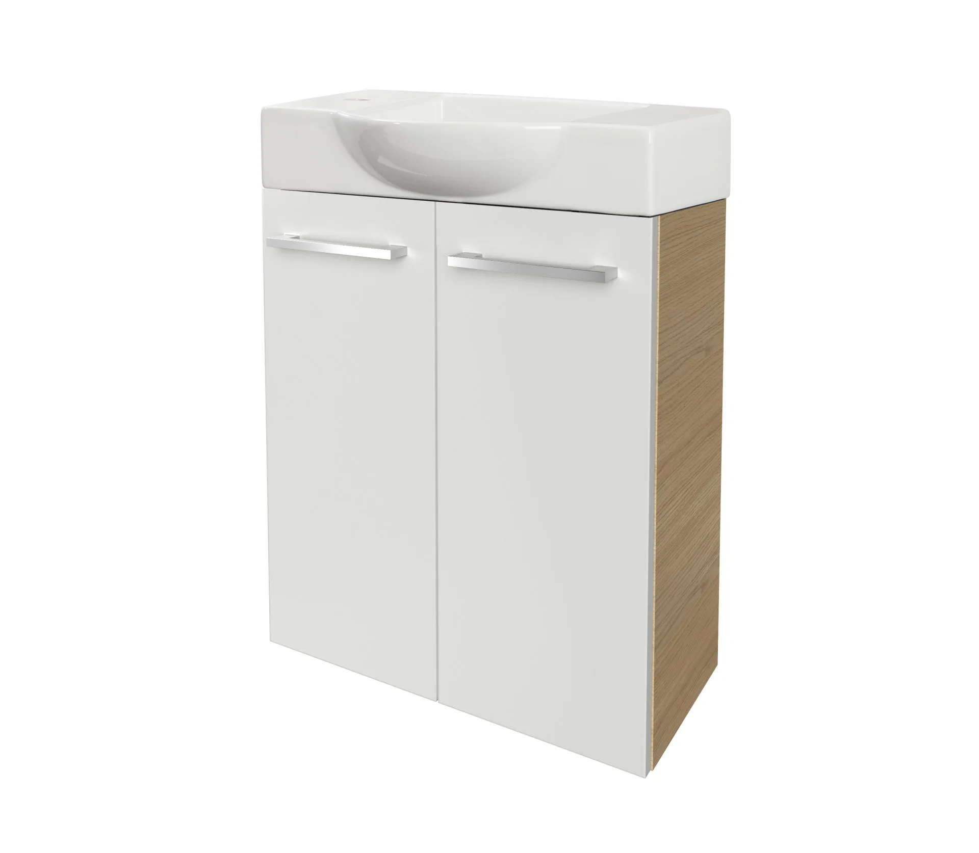 FACKELMANN SBC B.STYLE Gäste WC Waschtisch Set 55 cm breit, Braun/Weiß, Waschbecken Keramik Weiß, Hahnloch links