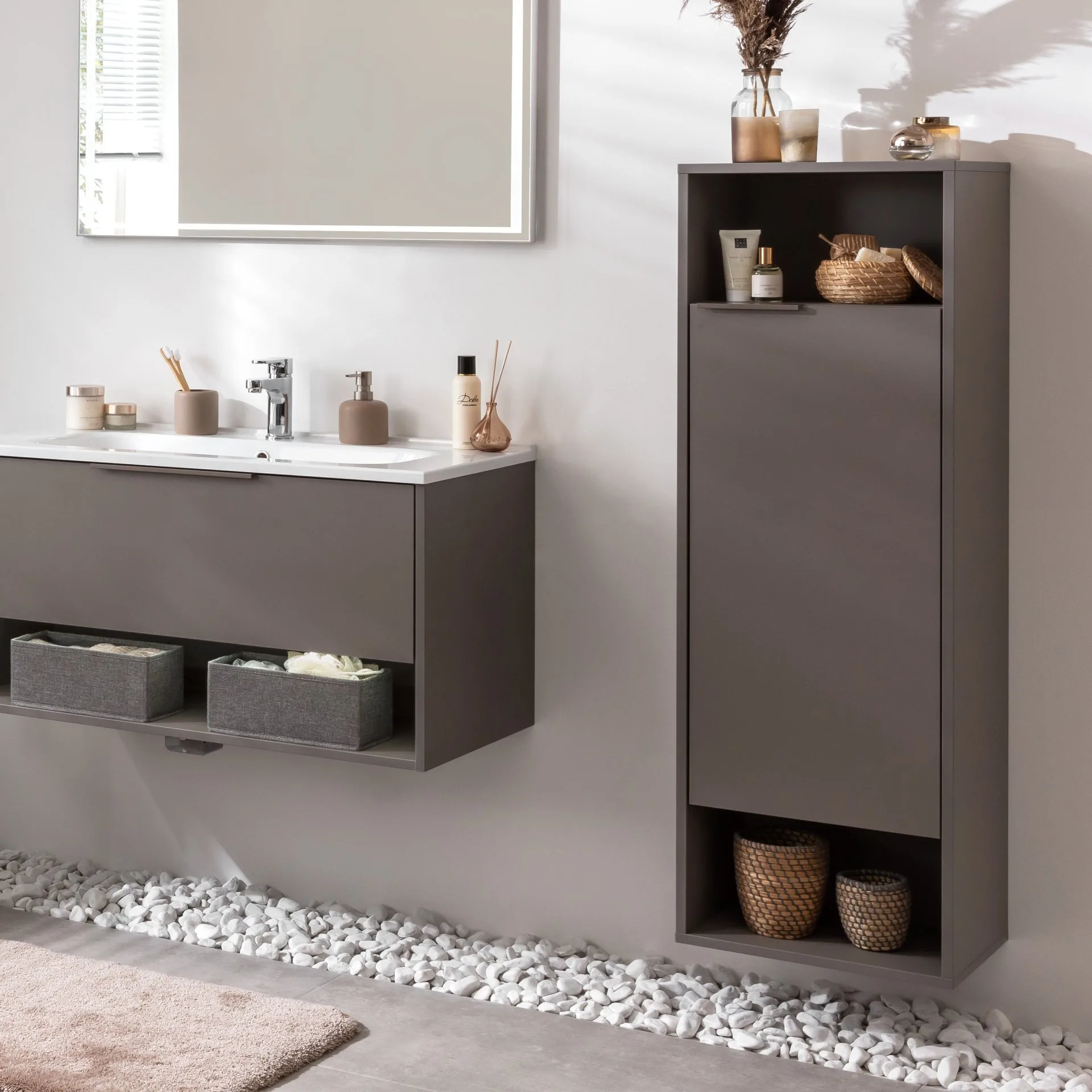 FACKELMANN B.PARIS Midischrank 40 cm breit, Grau, Türanschlag rechts