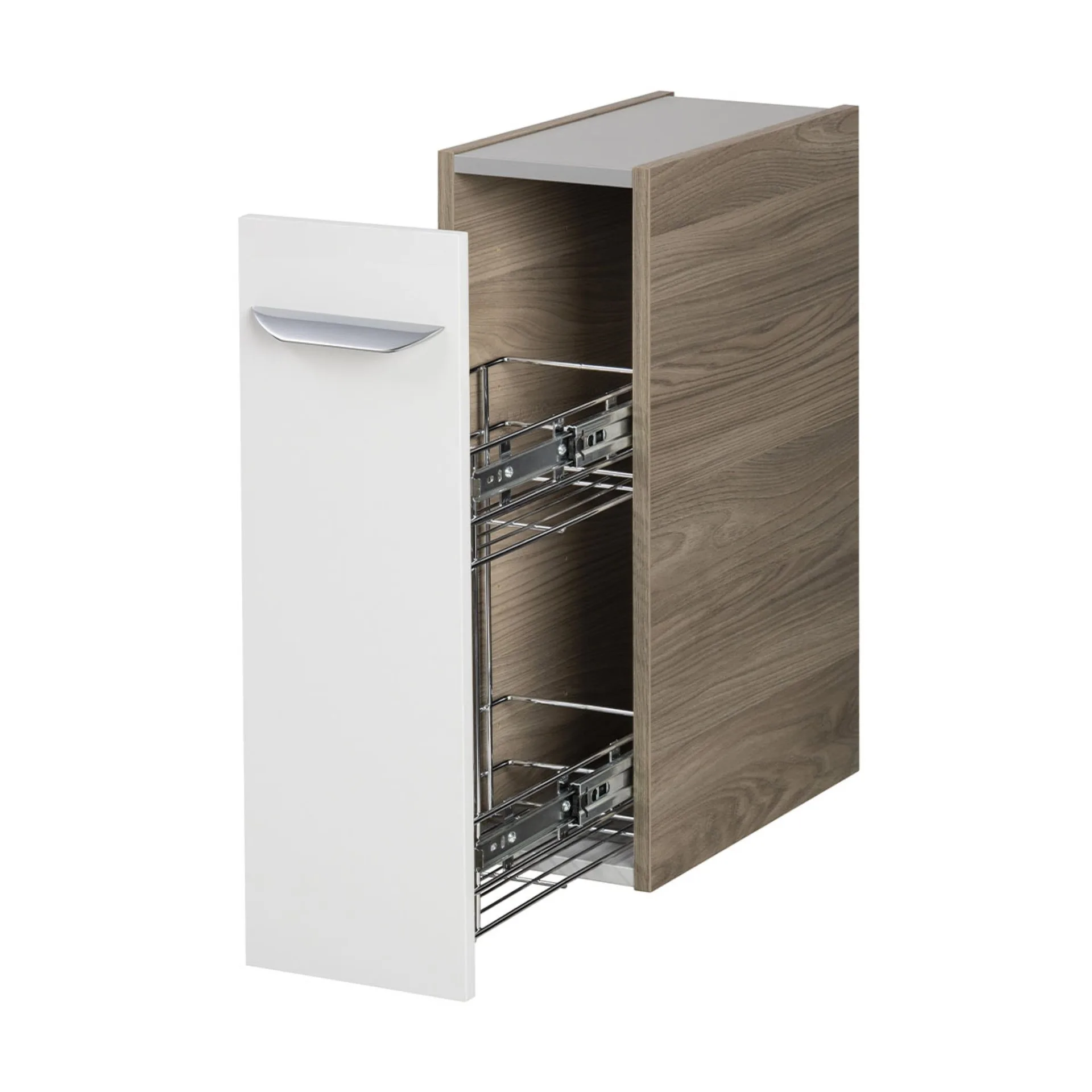 FACKELMANN LUXOR Badmöbel Set 4-teilig 120 cm breit, Weiß/Braun hell, Waschbecken Gussmarmor Weiß + Unterschränke