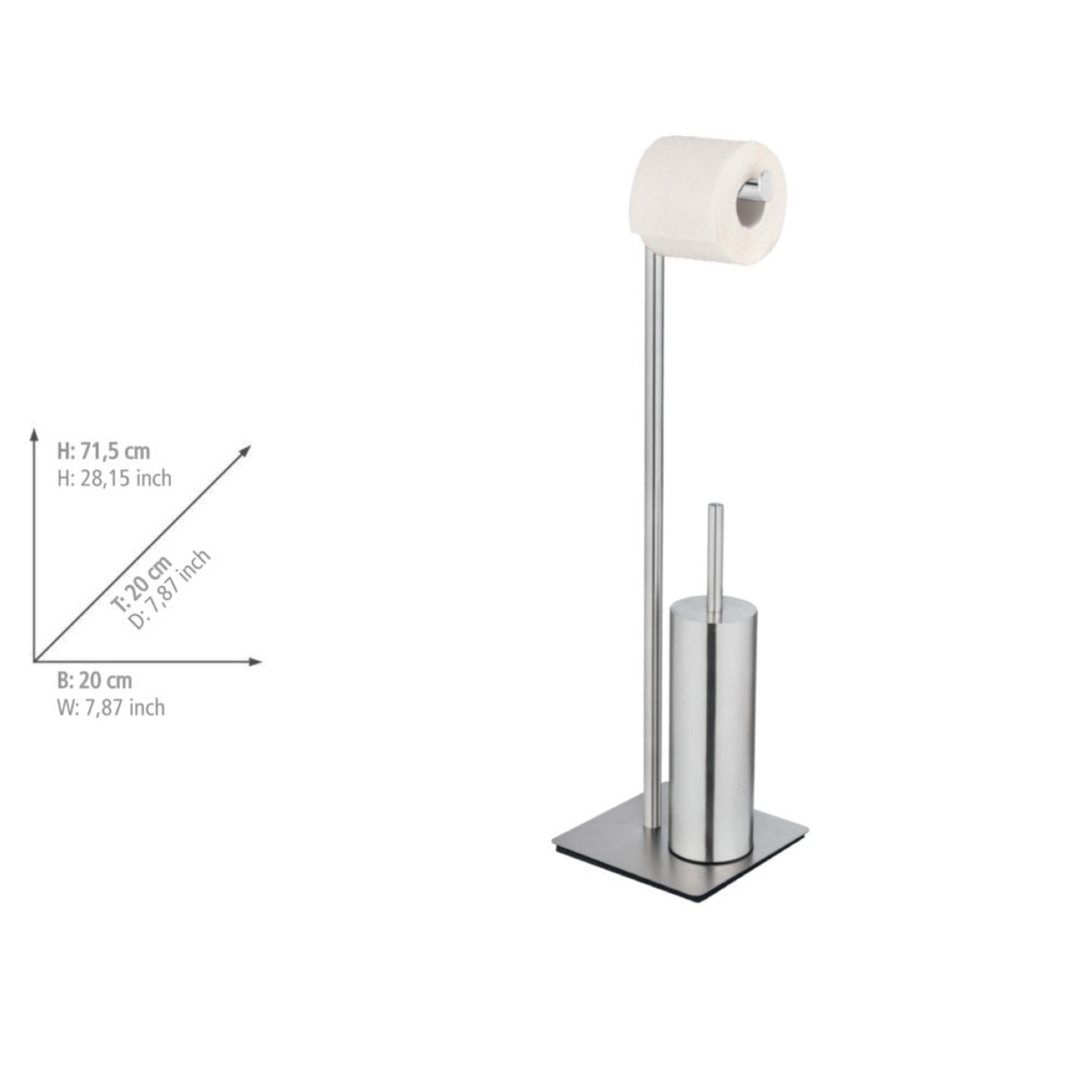 WENKO RECCO WC-Garnitur, Silber, Edelstahl, mit Toilettenpapierhalter, stehend