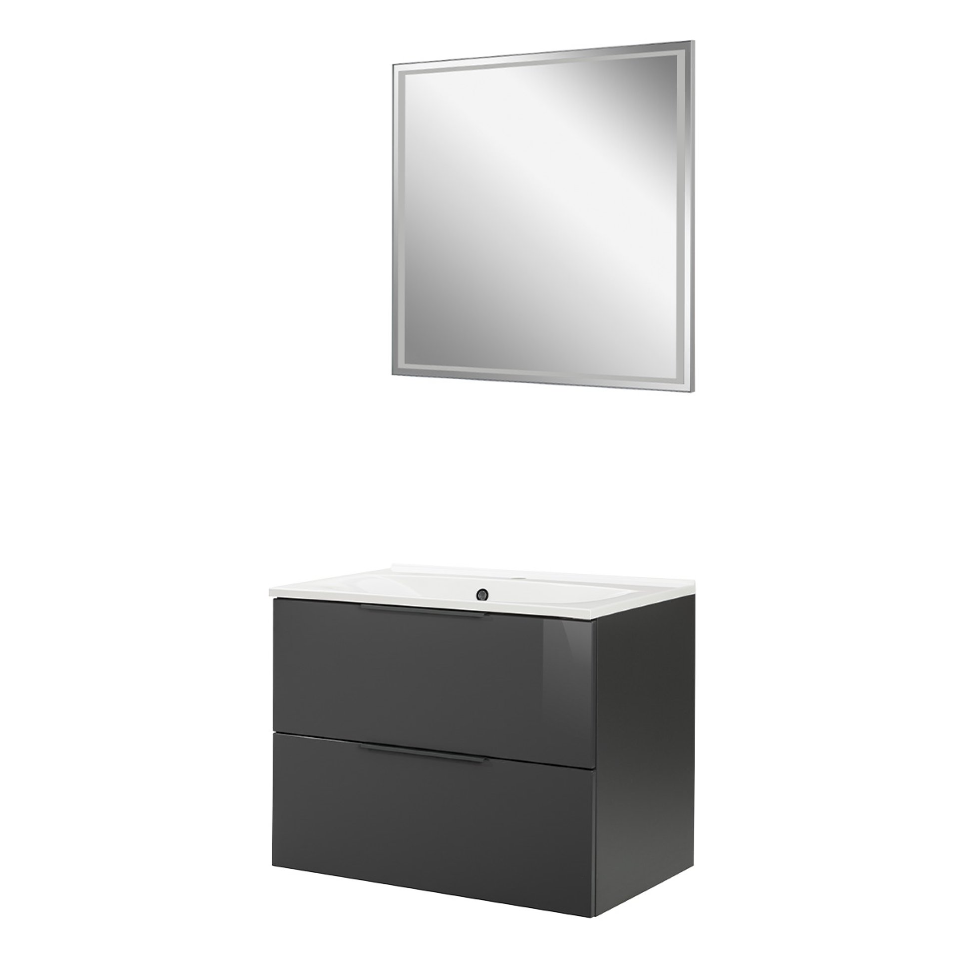Fackelmann LUNA Badmöbel Set 3-teilig, 80 cm breit, Anthrazit, Gussmarmor, LED Spiegel