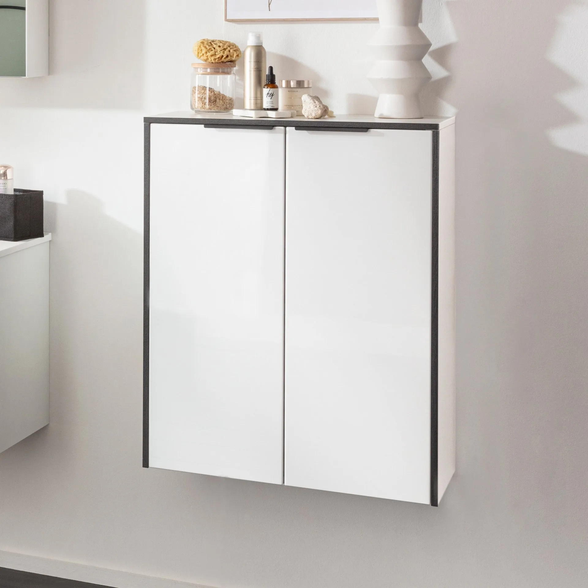 FACKELMANN FLAIR Doppel Midischrank 63 cm breit, Weiß/Anthrazit