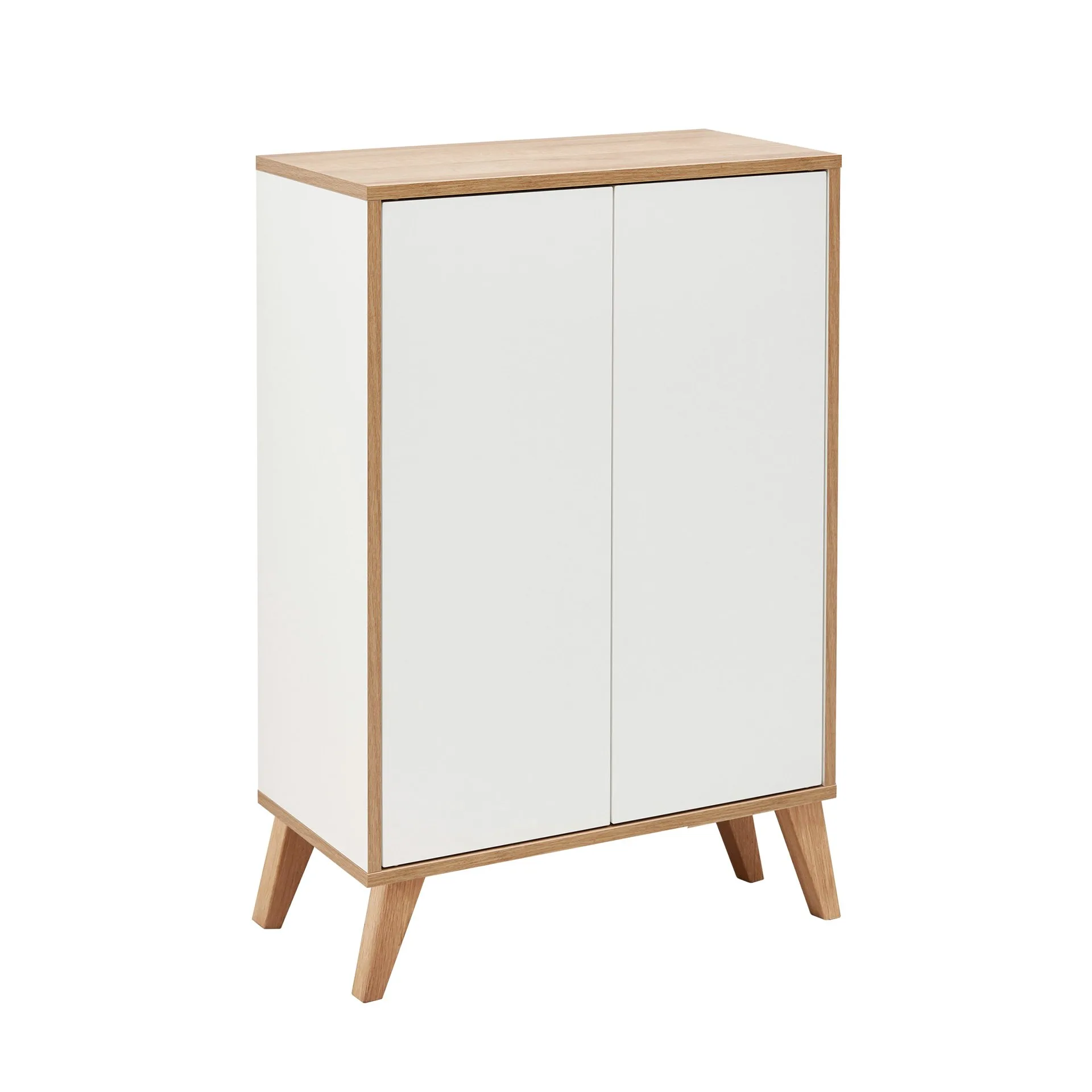 FACKELMANN FINN Doppel Midischrank 60 cm breit, Weiß/Braun hell + Holzfüße