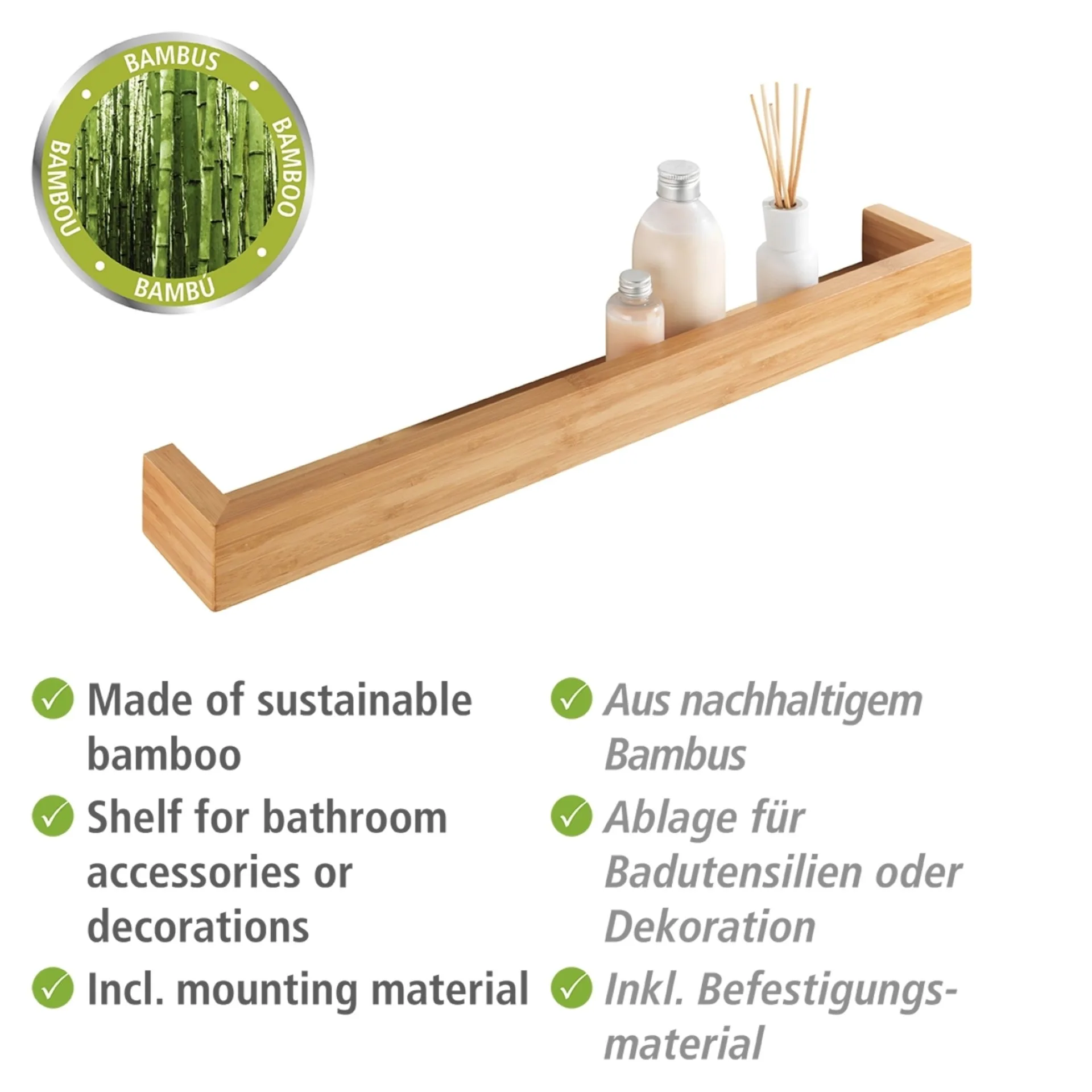 WENKO BAMBUSA Badregal 60 cm breit, Braun, aus Bambus