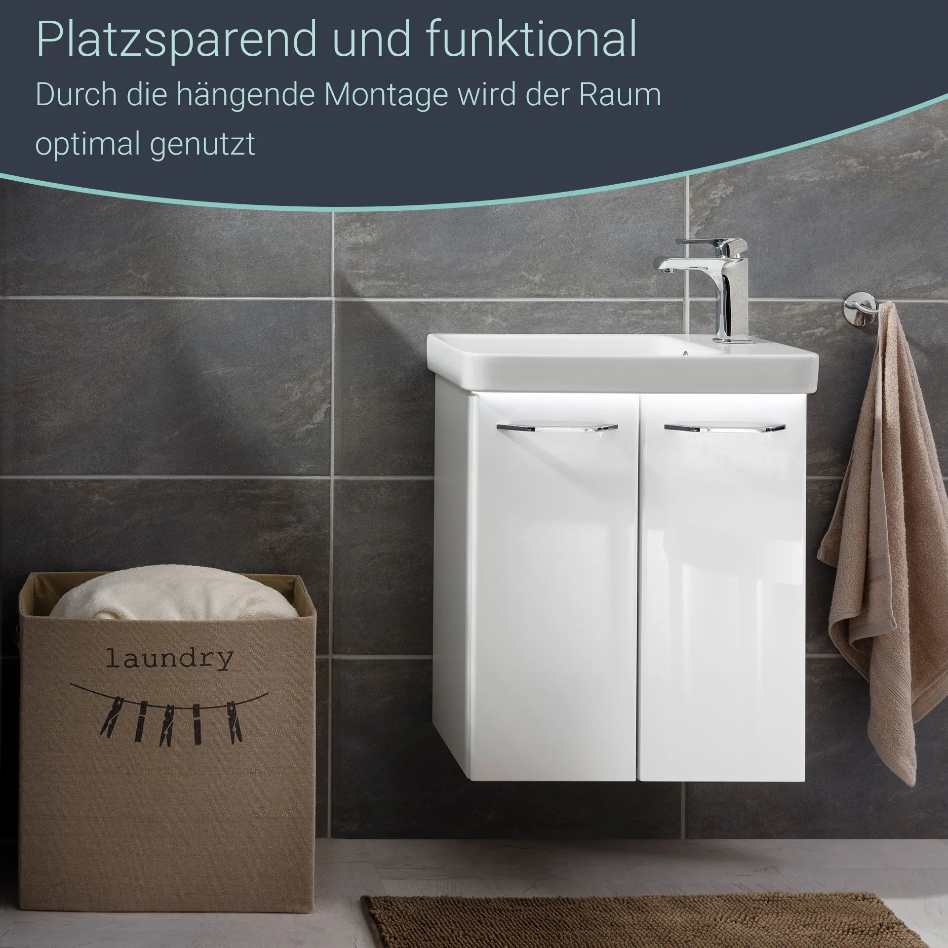 FACKELMANN MILANO Waschbeckenunterschrank Gäste WC 52 cm breit, Weiß