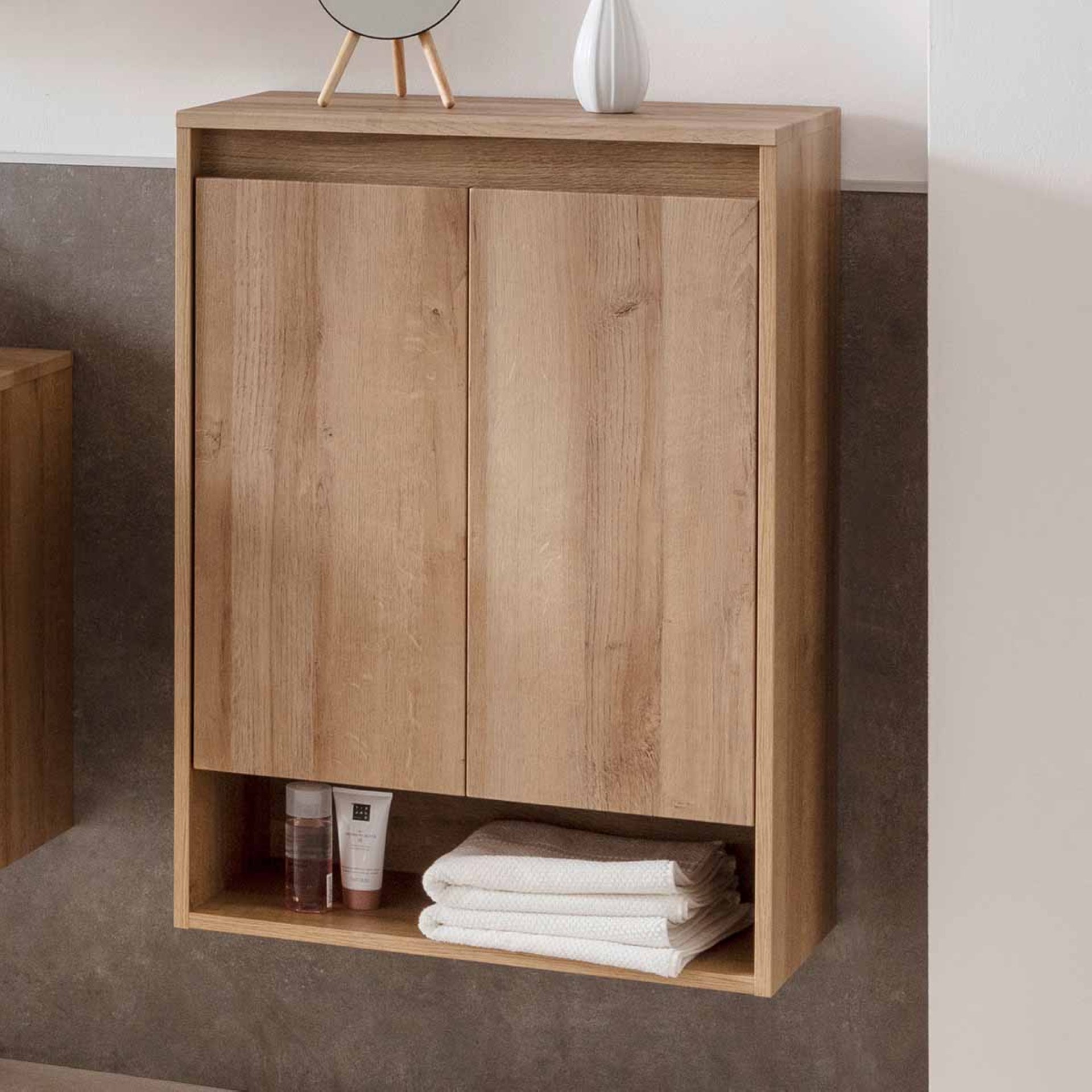 Fackelmann NATURA Doppel Midischrank 60,5 cm breit, Braun hell