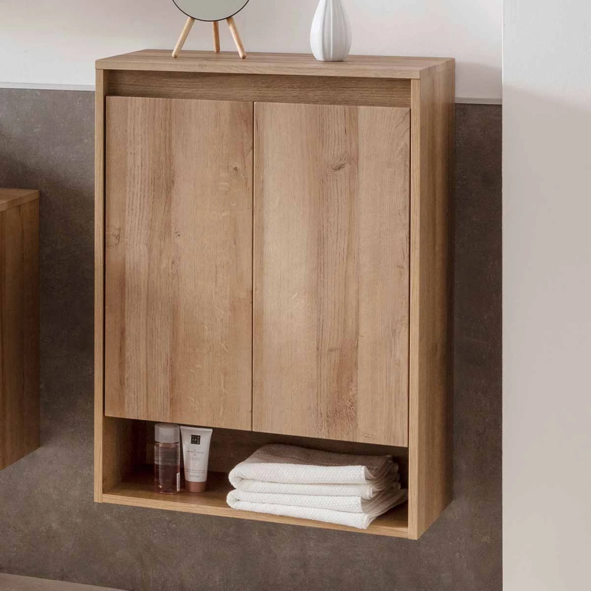 Fackelmann NATURA Doppel Midischrank 60,5 cm breit, Braun hell