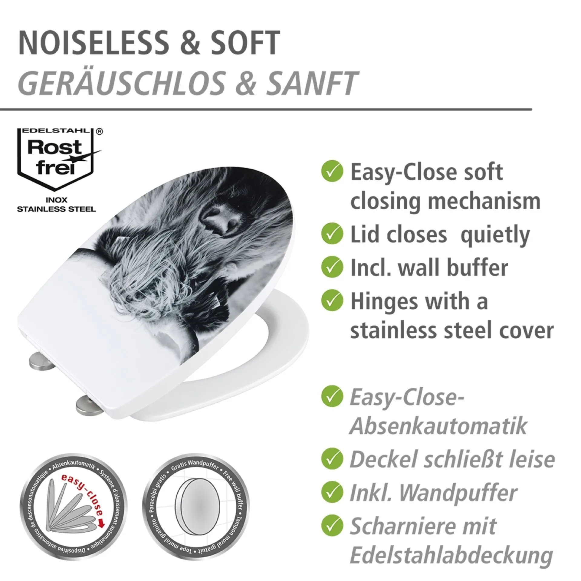 WENKO YAK WC-Sitz, Weiß/Grau, Hochglanz, 350 kg Tragkraft, mit Absenkautomatik