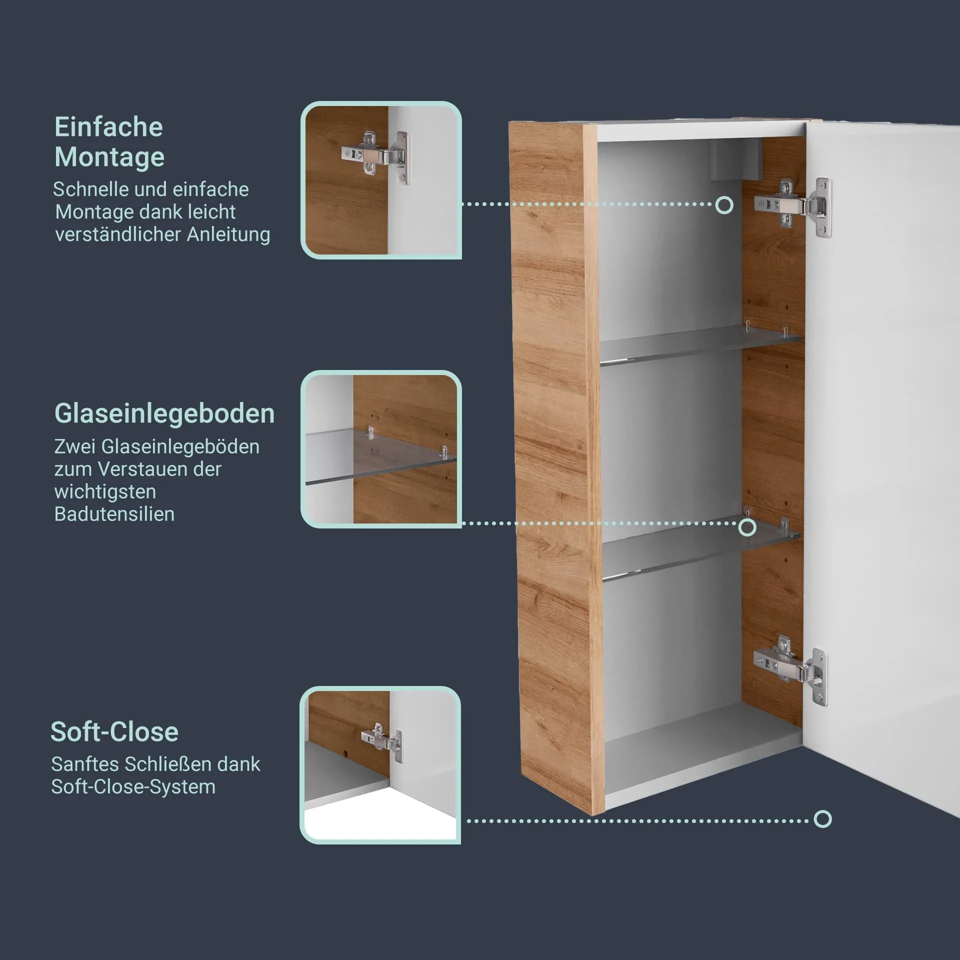 FACKELMANN MILANO Hängeschrank 30 cm breit, Weiß/Braun hell