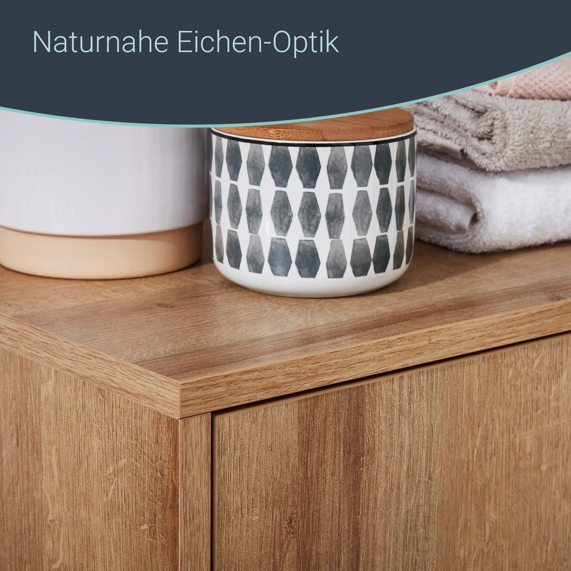 FACKELMANN FINN Waschbecken mit Unterschrank 60 cm breit, Braun hell, Waschbecken Keramik Weiß
