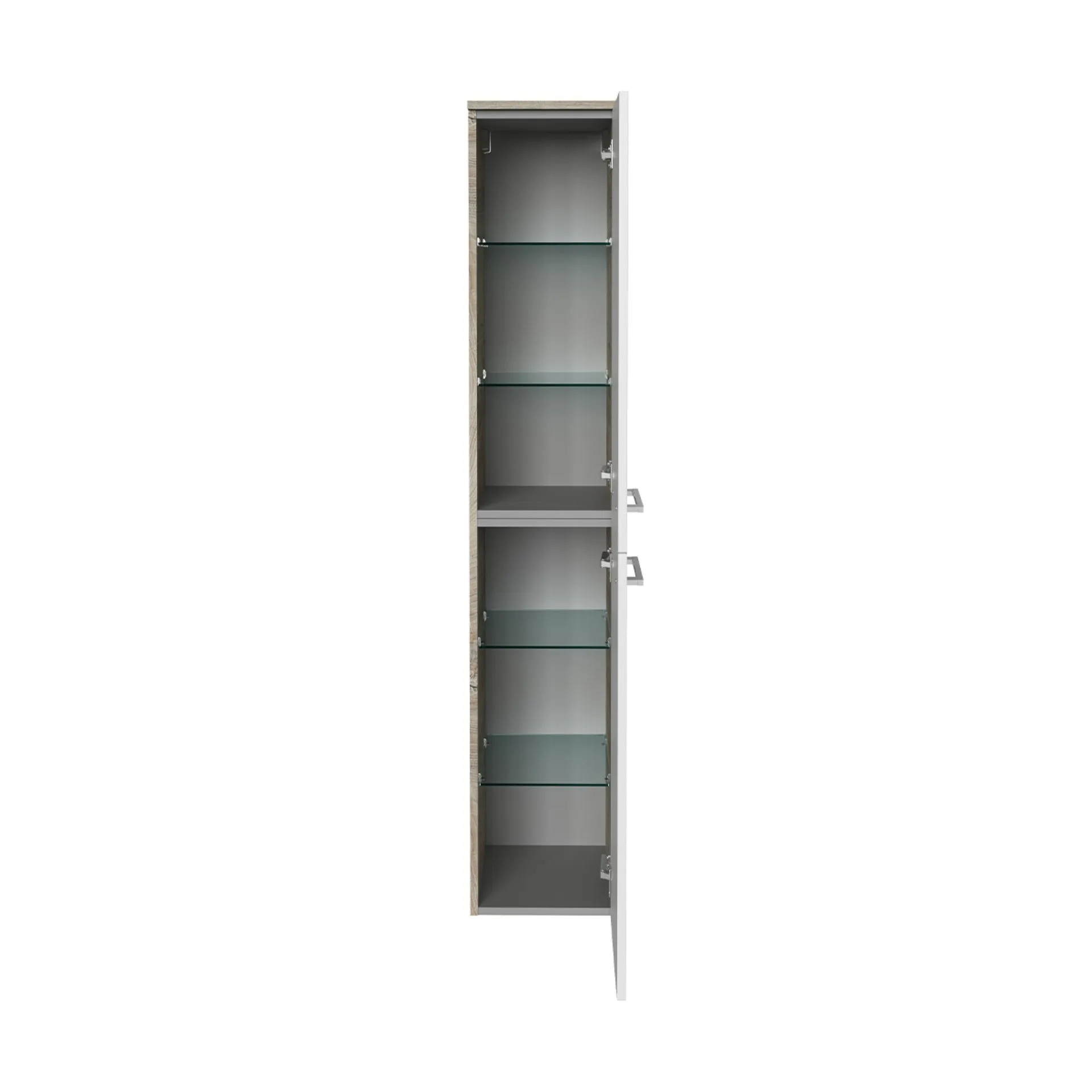 FACKELMANN B.STYLE Badmöbel Set 4-teilig 83 cm breit, Weiß/Braun hell + LED Spiegel Spiegelschrank+ Hochschrank Türanschlag rechts