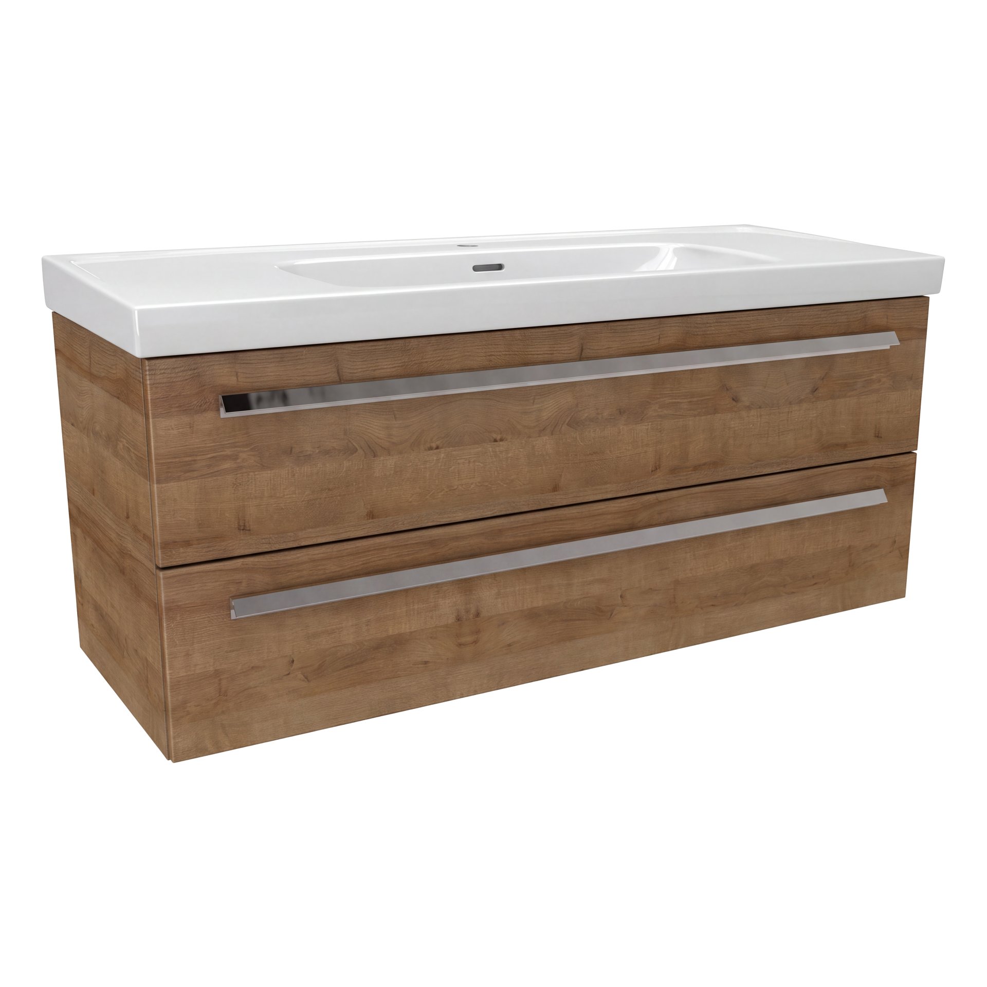 BADEDU TESSANO Waschbecken mit Unterschrank 120 cm breit, Braun hell, Waschbecken Keramik Weiß