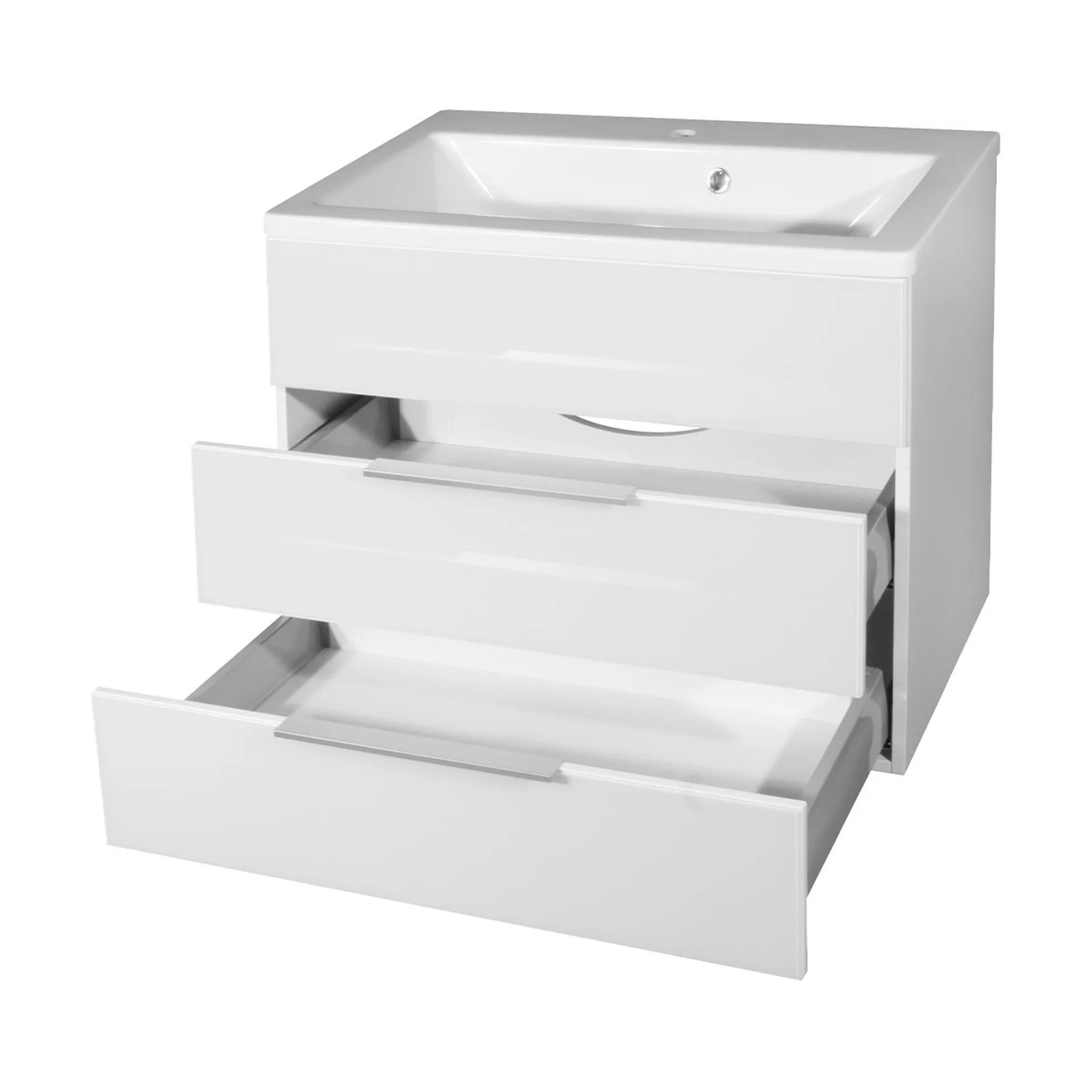 FACKELMANN KARA Waschbecken mit Unterschrank 80 cm breit, Weiß, Waschbecken Gussmarmor Weiß, 2 Schubladen