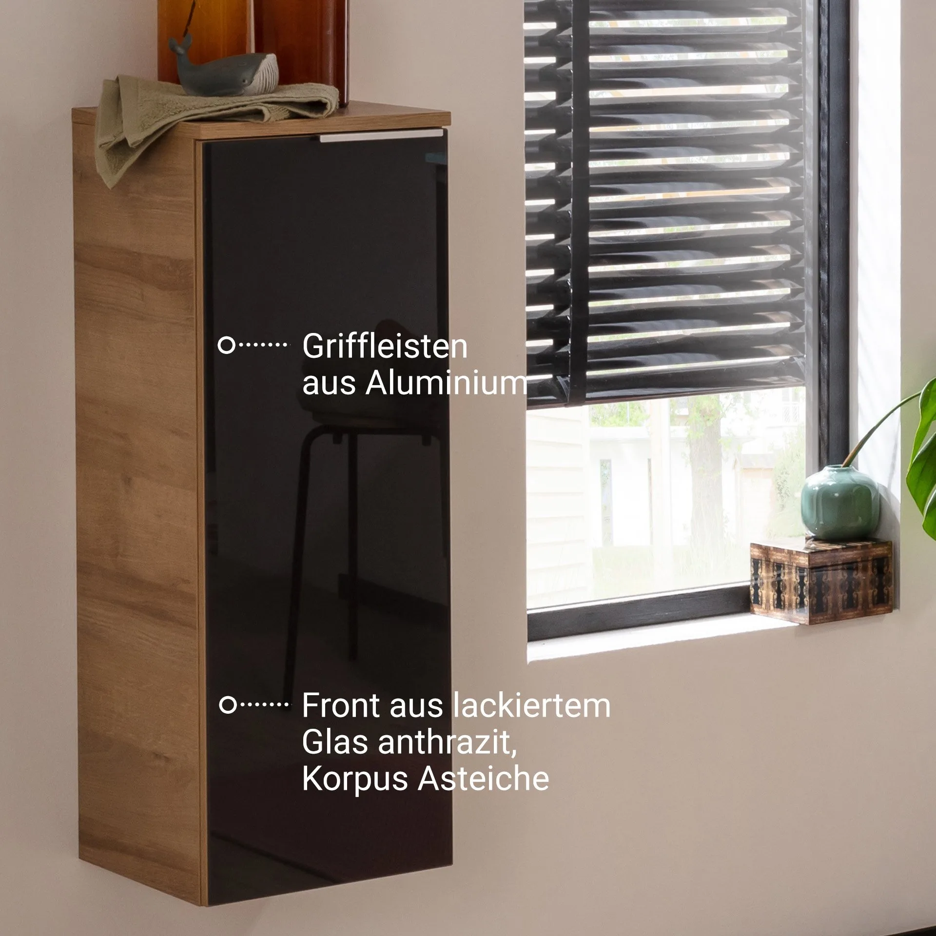Fackelmann B.BRILLANT Midischrank, 30 cm breit, Anthrazit Glas/Braun hell