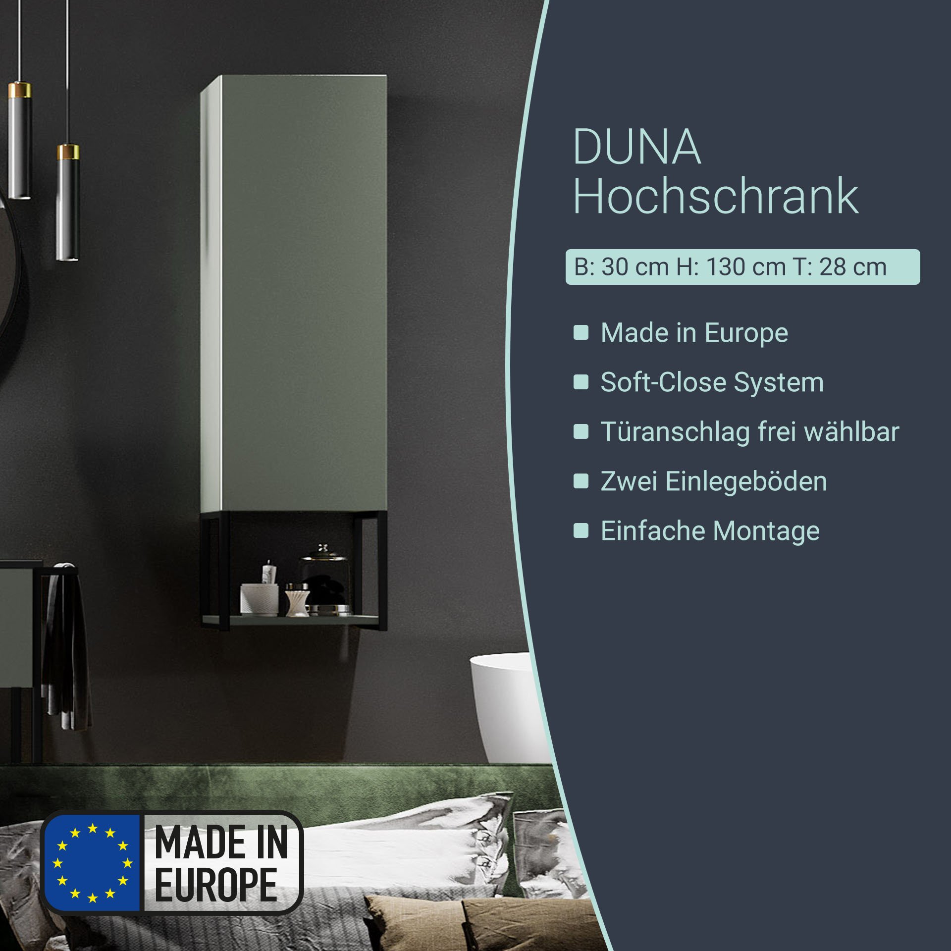 BADEDU DUNA Hochschrank 33 cm breit, Grün