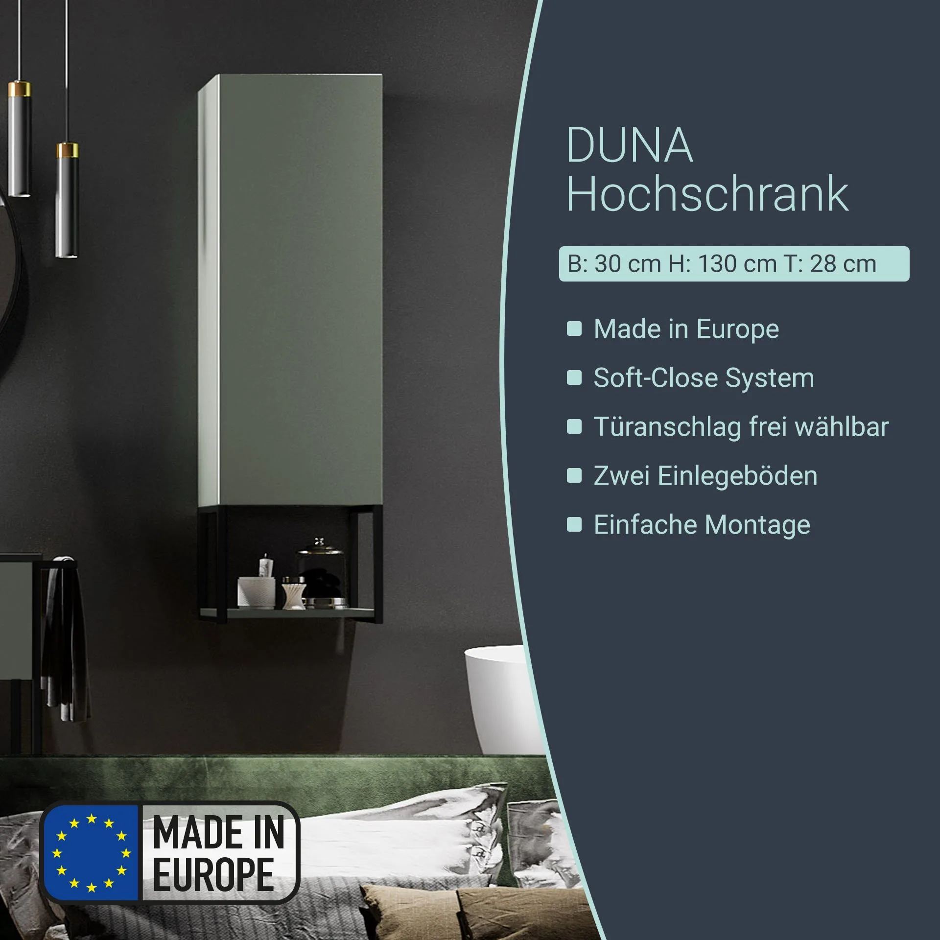 BADEDU DUNA Hochschrank 33 cm breit, Grün
