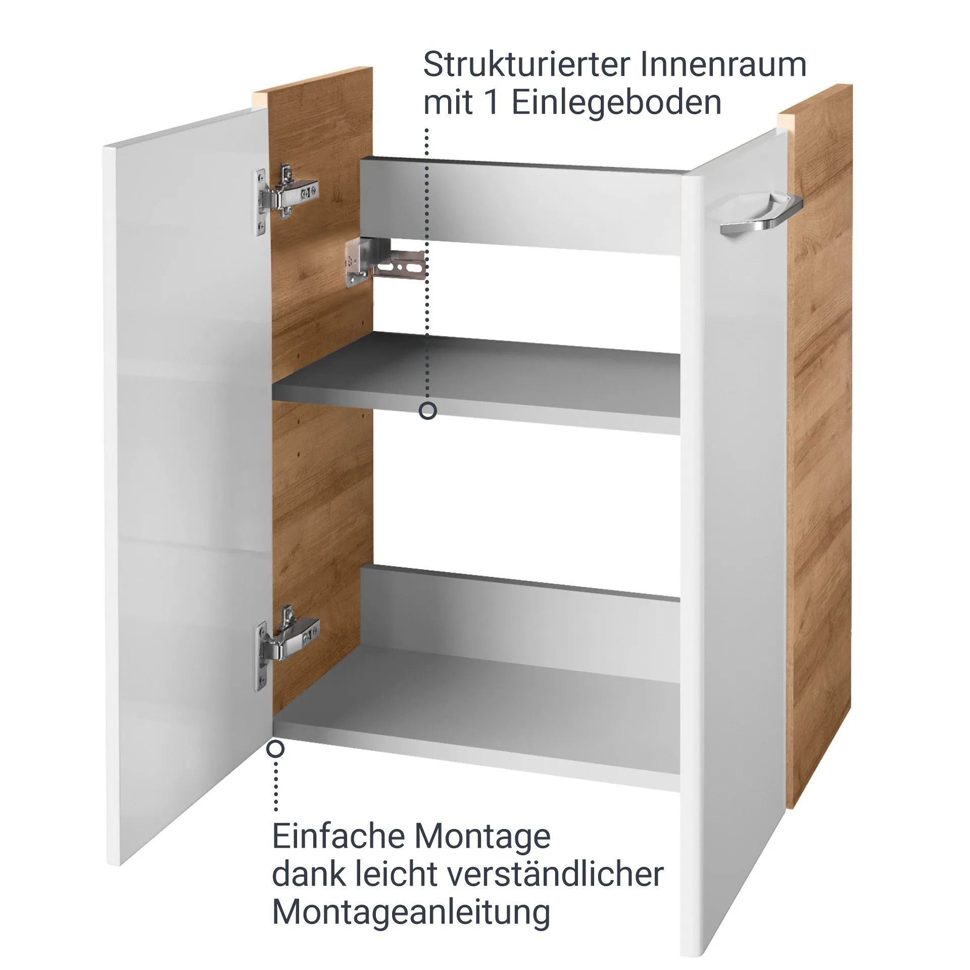 FACKELMANN MILANO Waschbeckenunterschrank Gäste WC 52 cm breit, Weiß/Braun hell