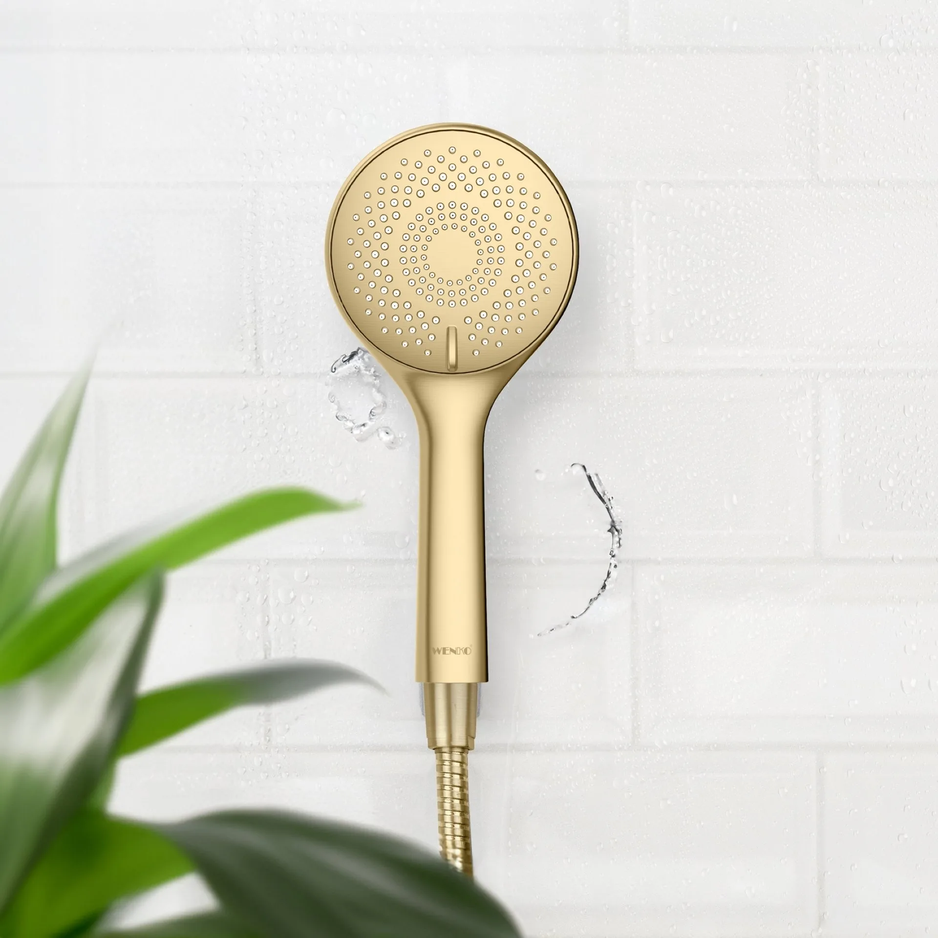 WENKO Duschkopf Ø 11 cm, Gold, mit Wassersparsystem, 3 verschiedene Wasserstrahlarten