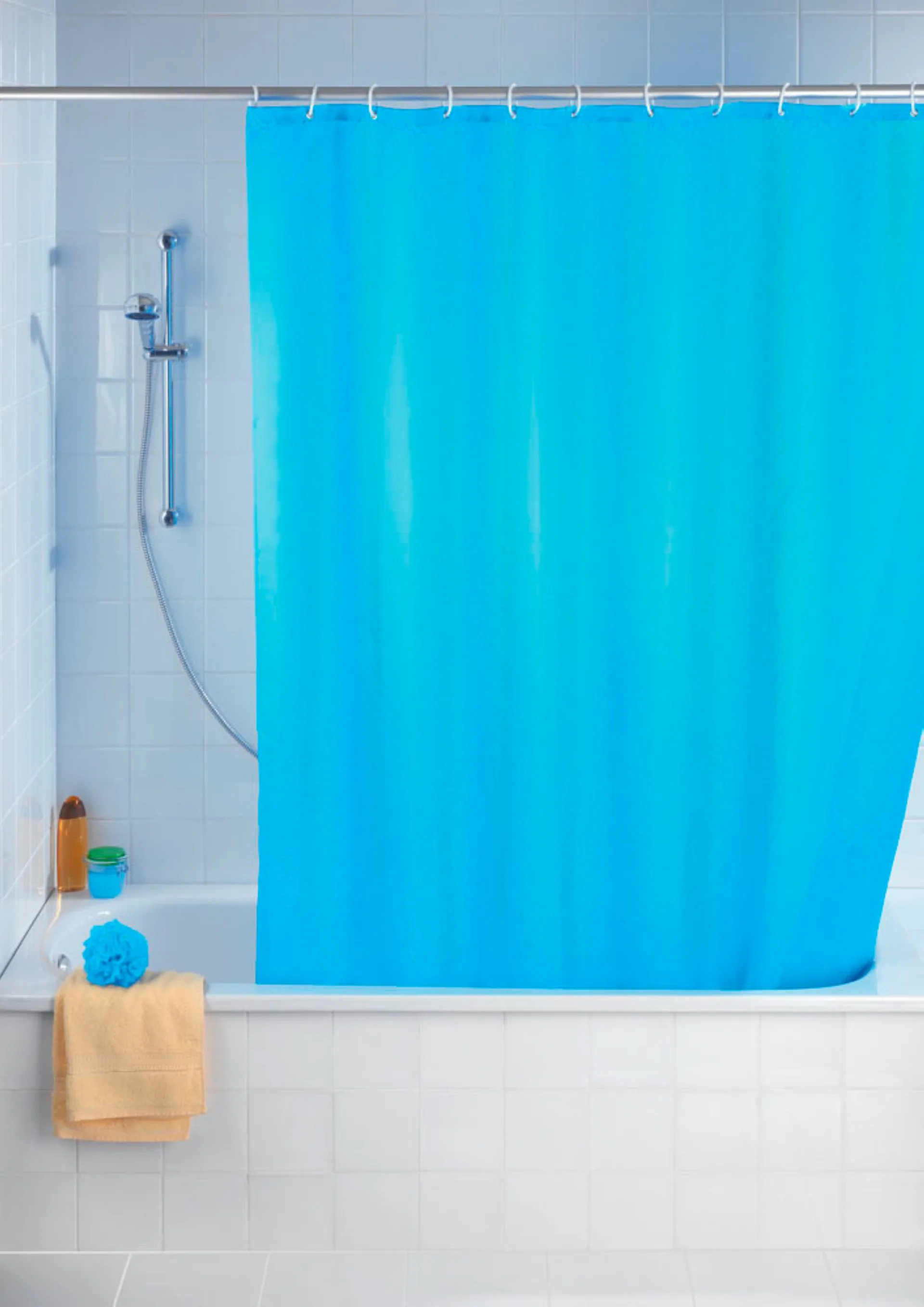 WENKO UNI Duschvorhang 180 x 200 cm, Blau, waschbar