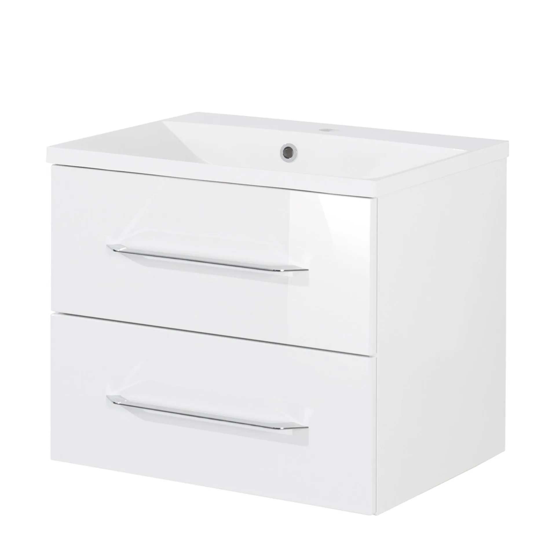 FACKELMANN B.CLEVER Waschbecken mit Unterschrank 60 cm breit, Weiß, Waschbecken Gussmarmor Weiß