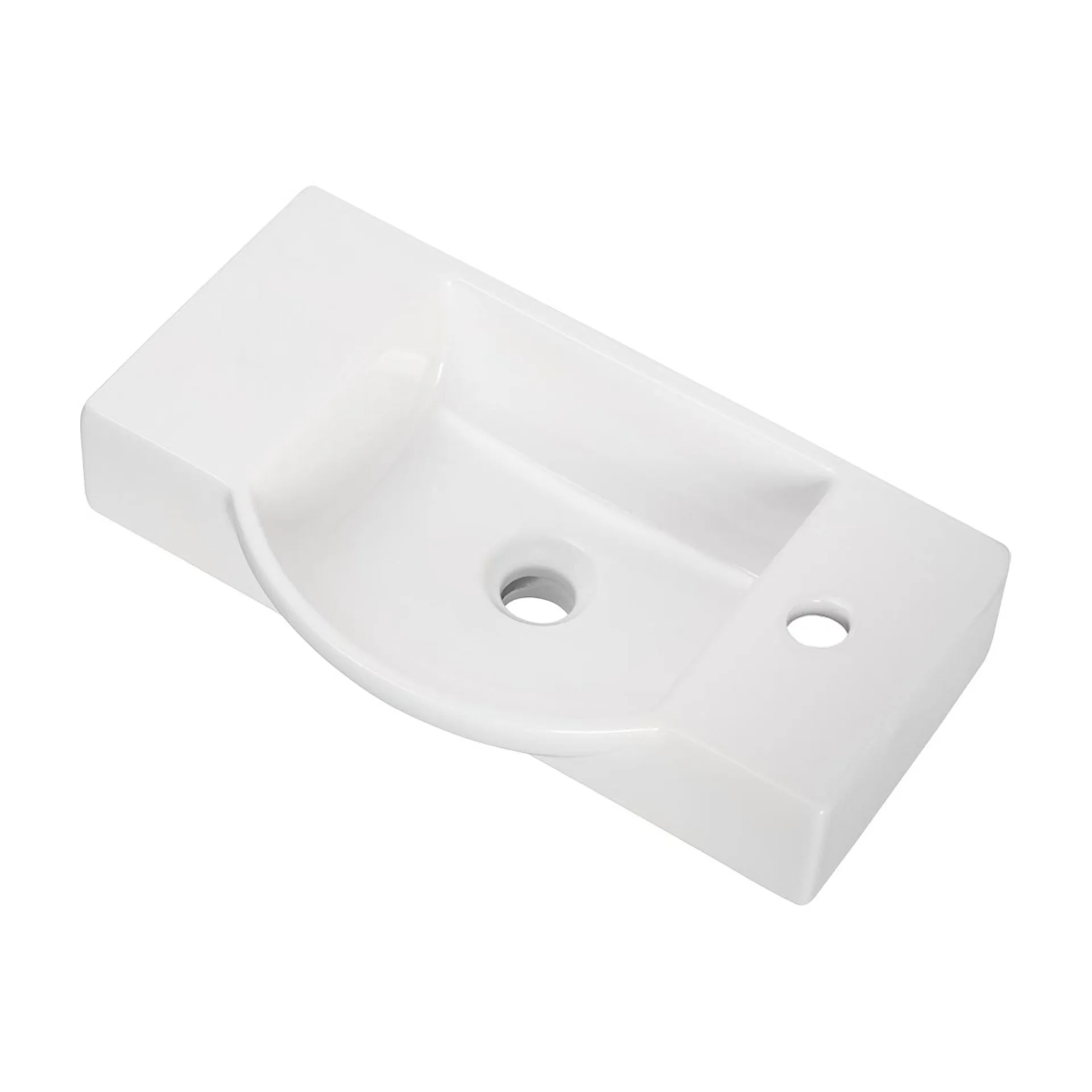 FACKELMANN SBC MILANO Gäste WC Waschtisch Set 55 cm breit, Weiß/Braun hell, Waschbecken Keramik Weiß, Hahnloch rechts