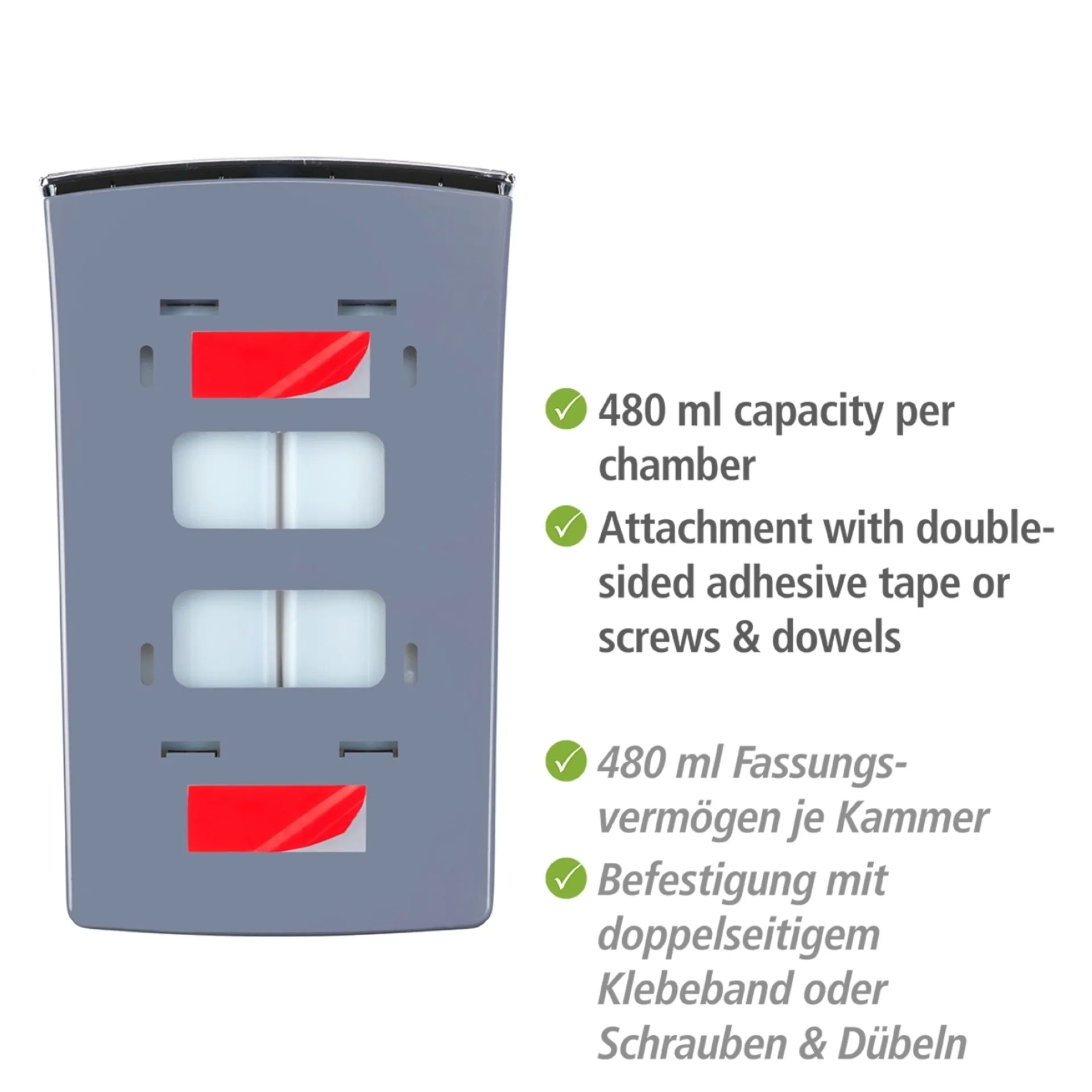 WENKO TARTAS Seifenspender je 480 ml, Weiß/Schwarz, 2-Kammer Desinfektionsmittelspender