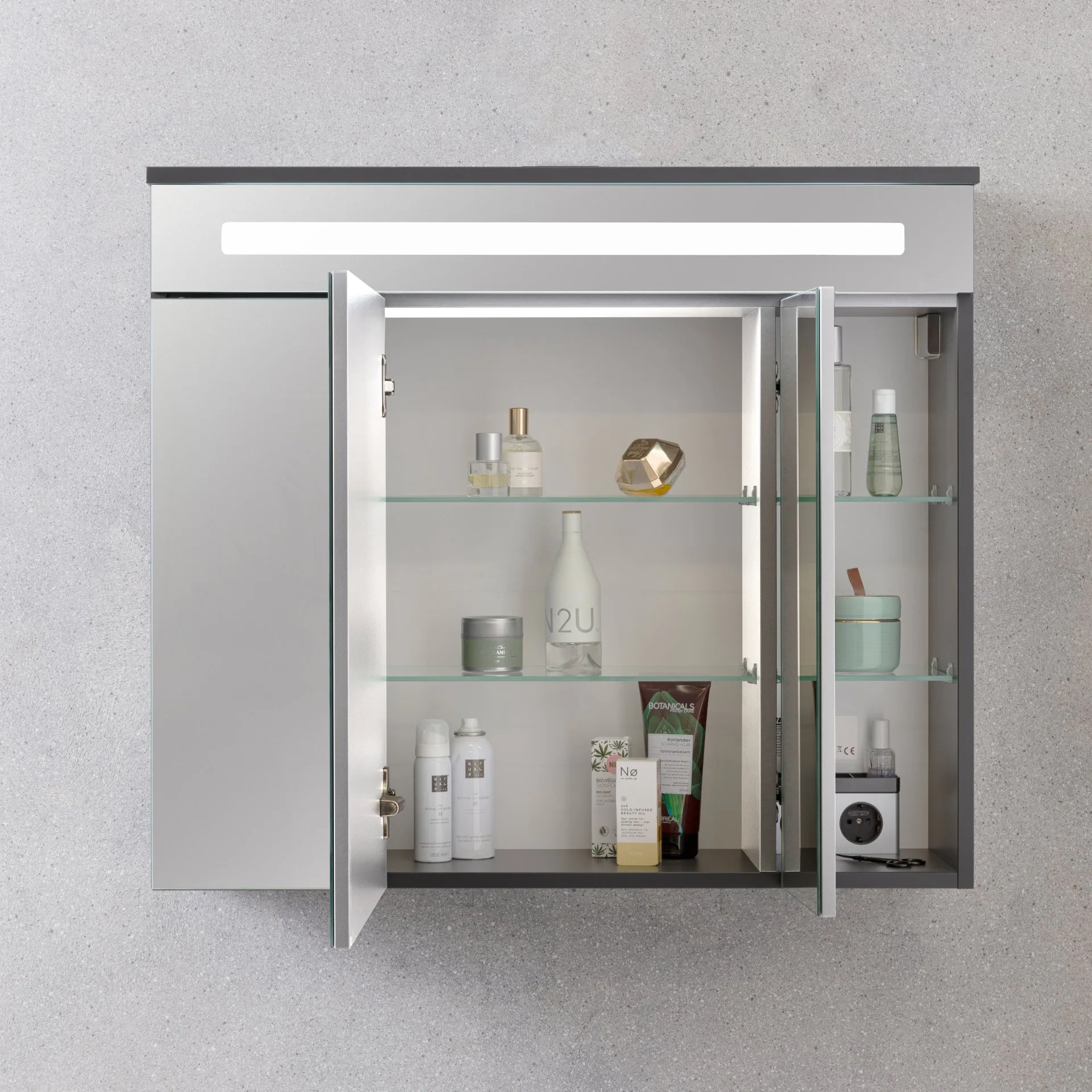 FACKELMANN KARA Waschtisch Set mit Spiegelschrank 80 cm breit, Weiß/Anthrazit, Waschbecken Keramik Weiß, 1 Schublade