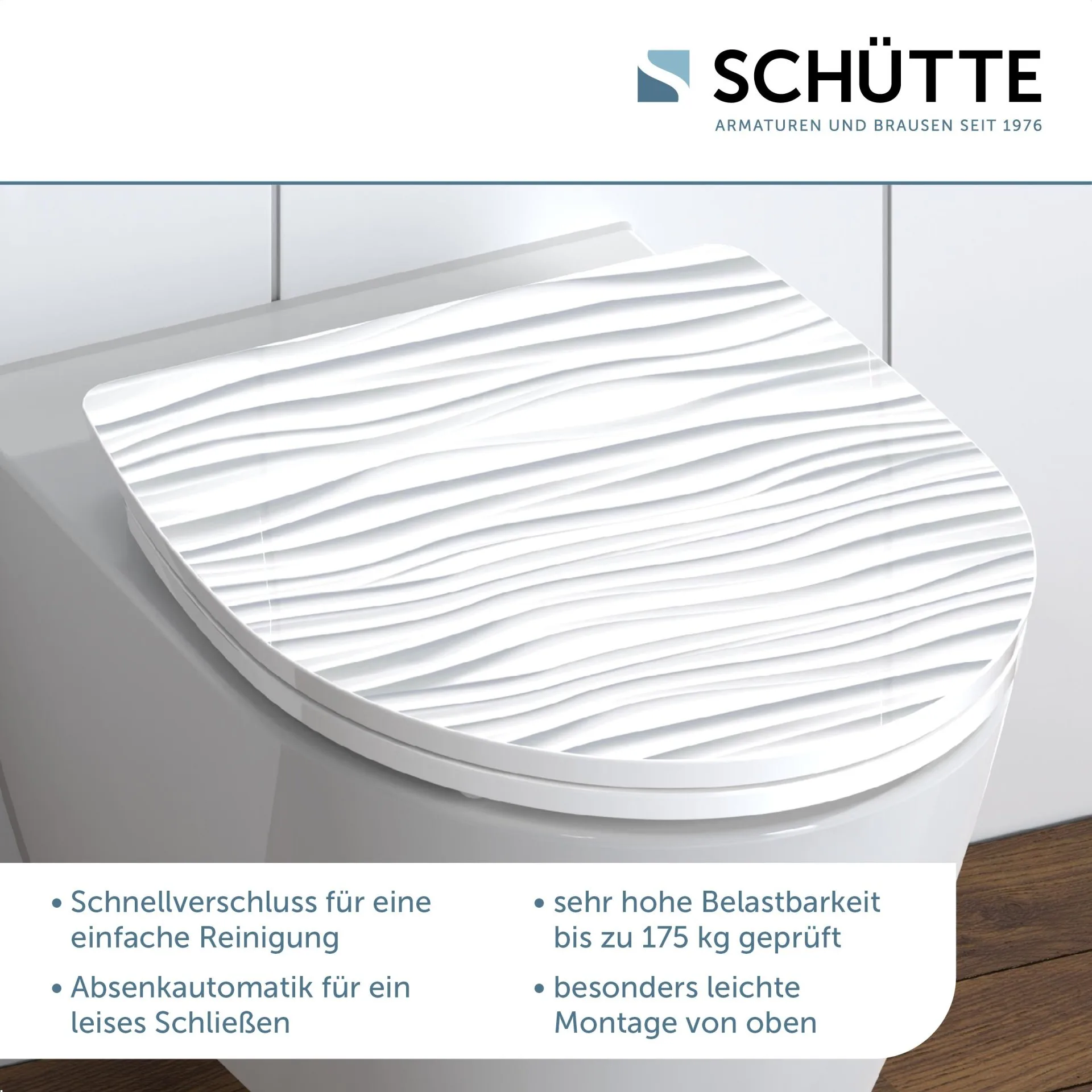 SCHÜTTE WHITE WAVE WC-Sitz, Kunststoff, mit Absenkautomatik und Schnellverschluss