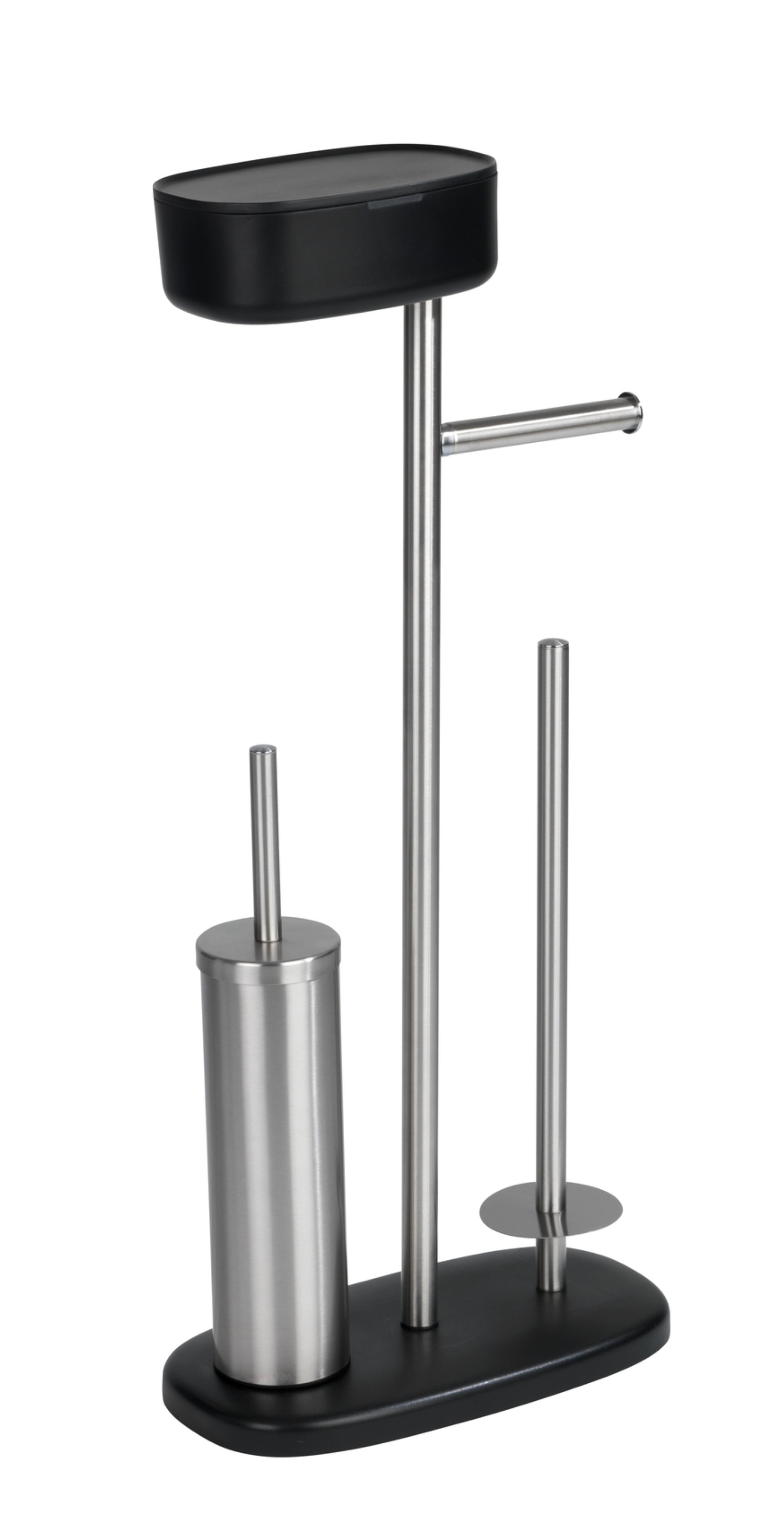 WENKO RIVAZZA WC-Garnitur, Schwarz/Silber, mit Toilettenpapierhalter, Bevorrater und Ablage, stehend